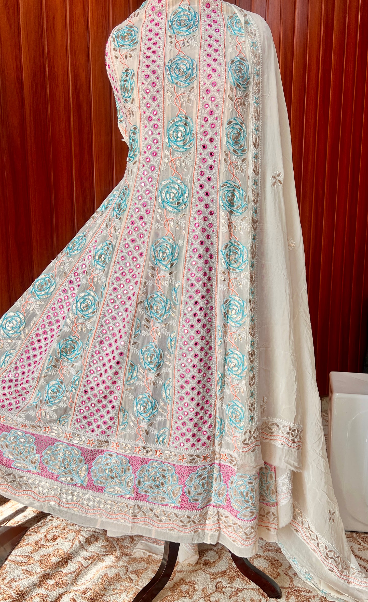 Ruhani Chikankari Mirror and Multicolored Embroidered Anarkali with Dupatta