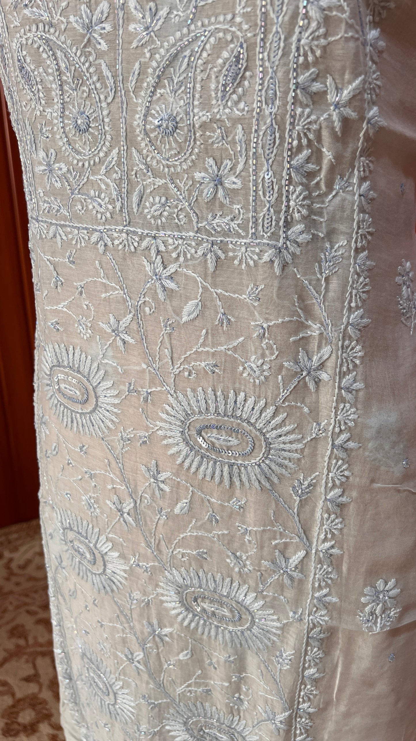 Light Blue Mul chanderi Chikankari embroidered kurta and dupatta