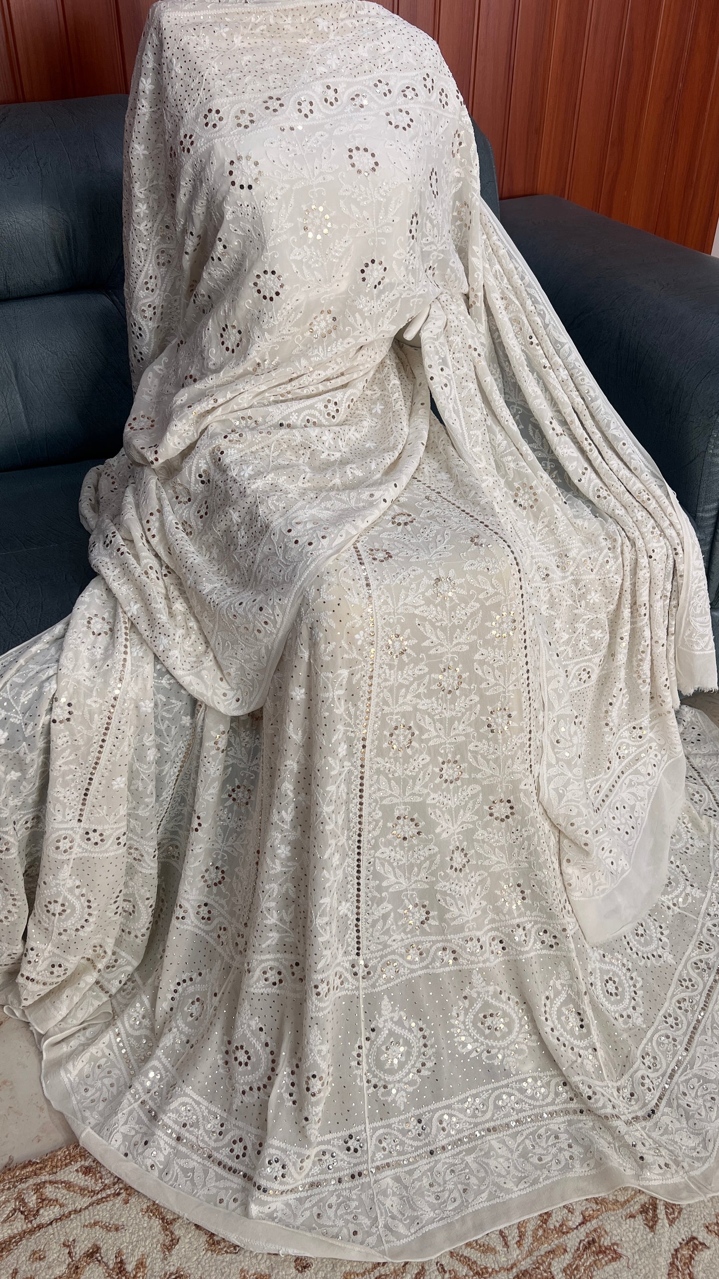 Ruhani fine Chikankari and intricate Mukaish Lehenga Set