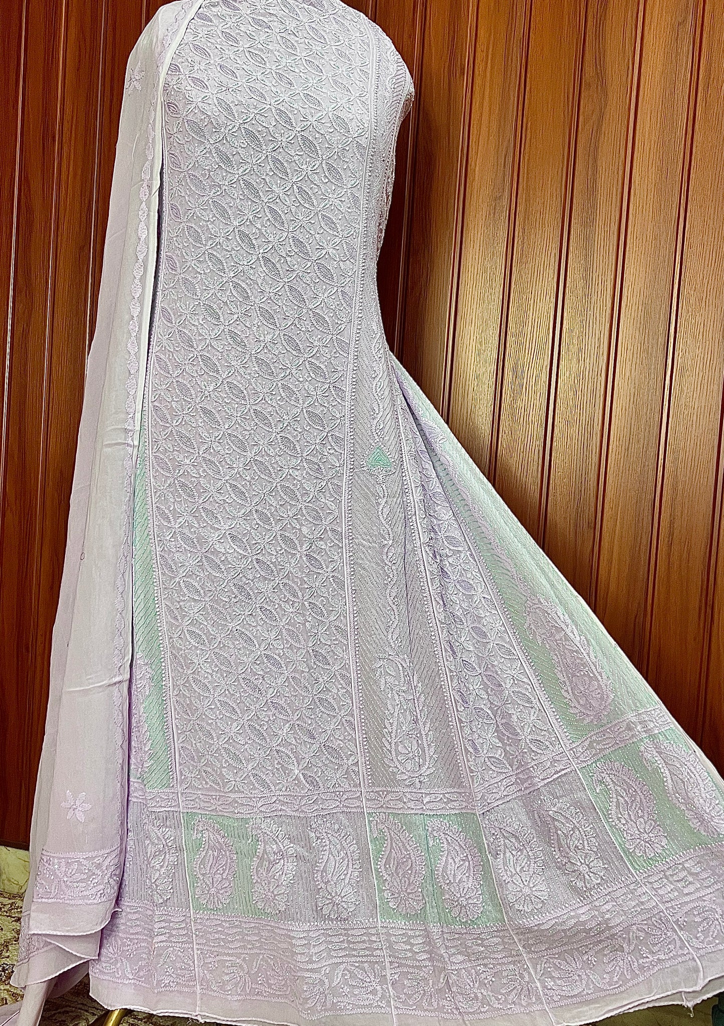 Lavender Chikankari and Cut Dana Embroidered Anarkali with Dupatta