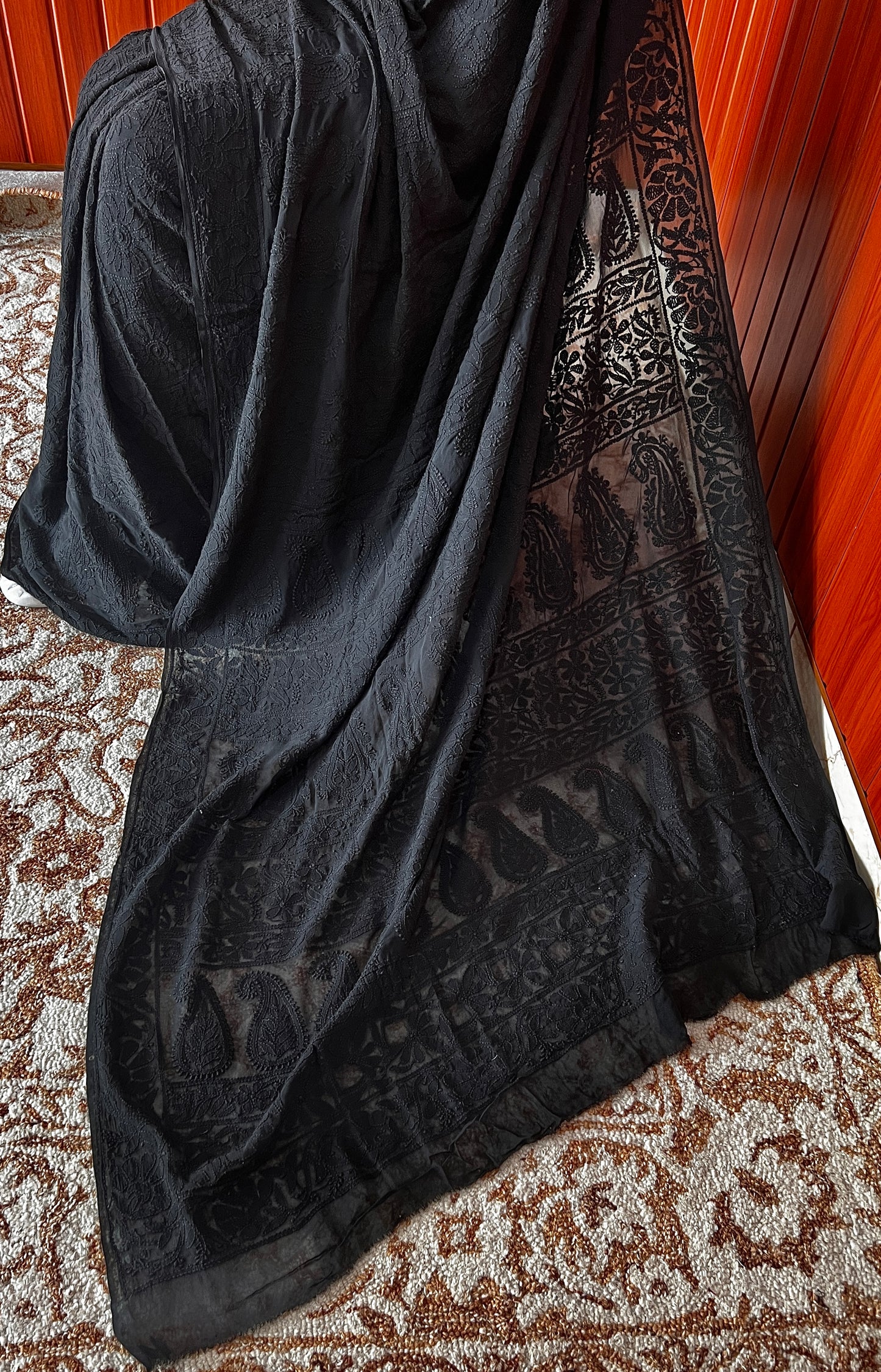 Ruhani Black fine Chikankari Hand Embroidered Saree