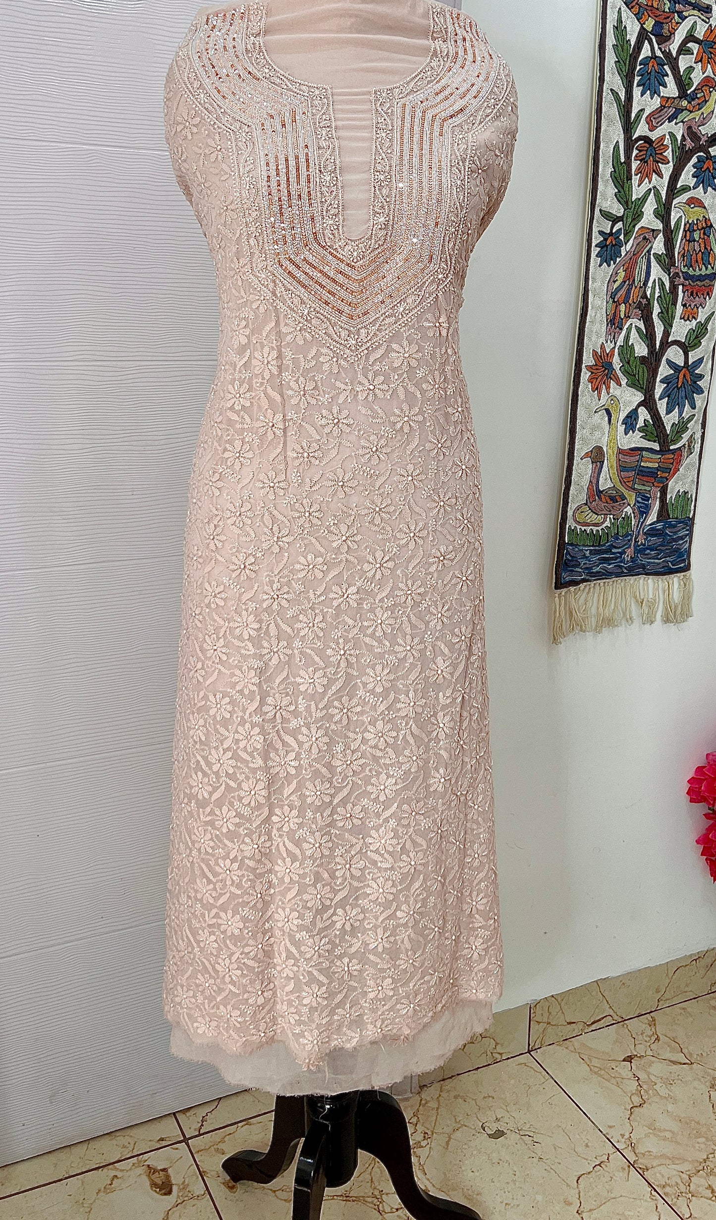 Dusty Pink Chikankari Sequins and Cut Dana Kurta and Dupatta