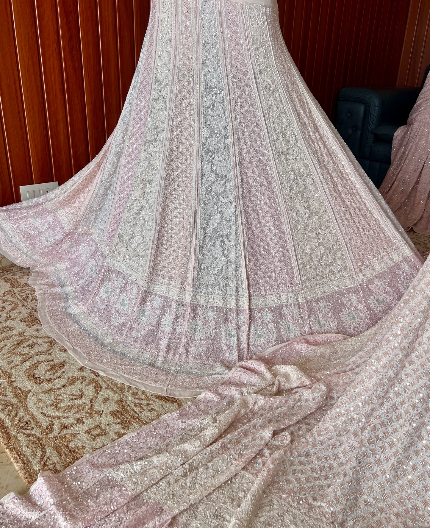 Ruhani Chikankari Lehenga with Multicolored Cut Dana and sequins Work