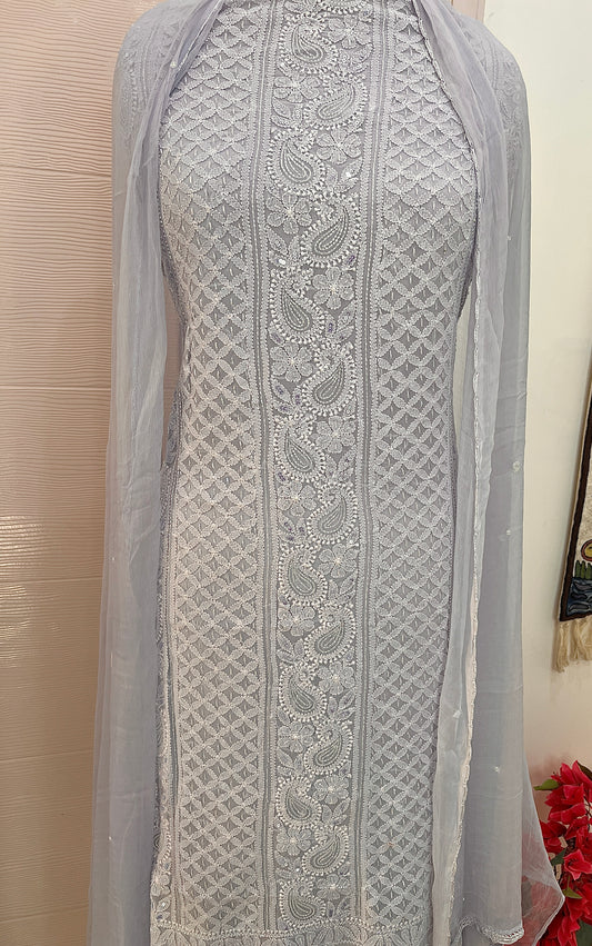 mauve Chikankari Sequins and Cut Dana Kurta and Dupatta