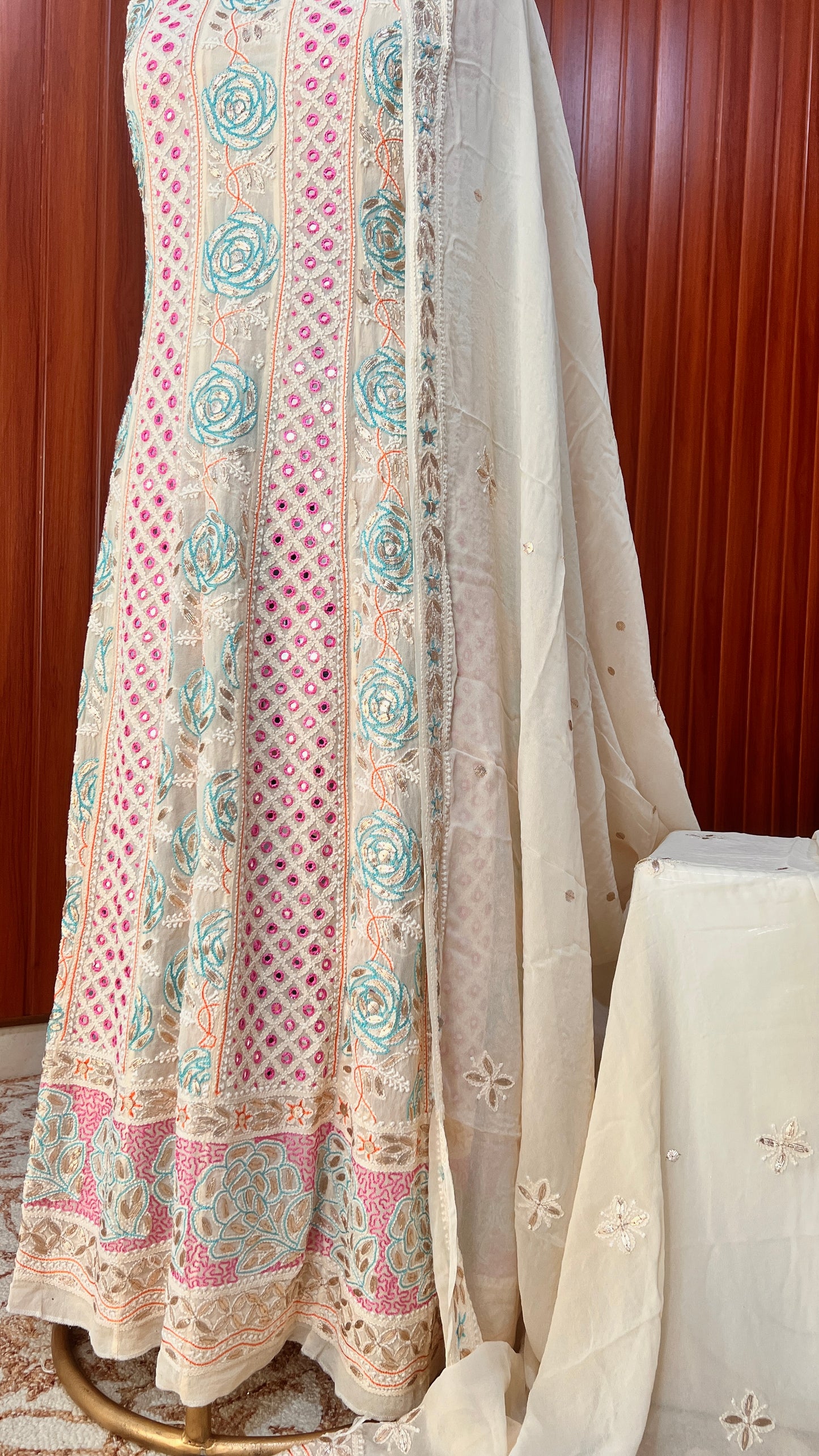 Ruhani Chikankari Mirror and Multicolored Embroidered Anarkali with Dupatta