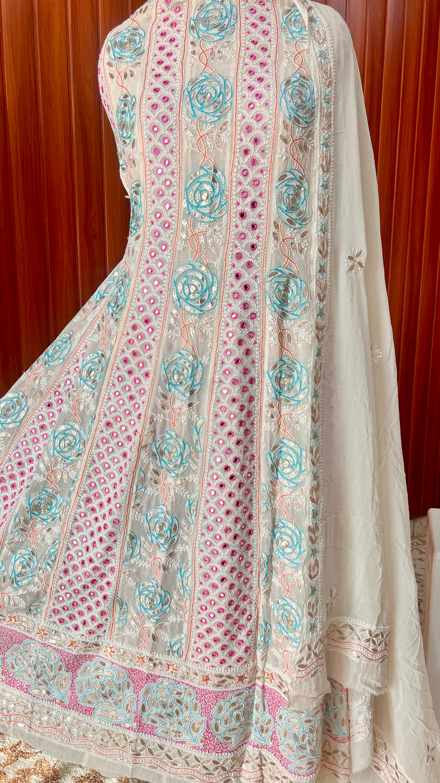 Ruhani Chikankari Mirror and Multicolored Embroidered Anarkali with Dupatta