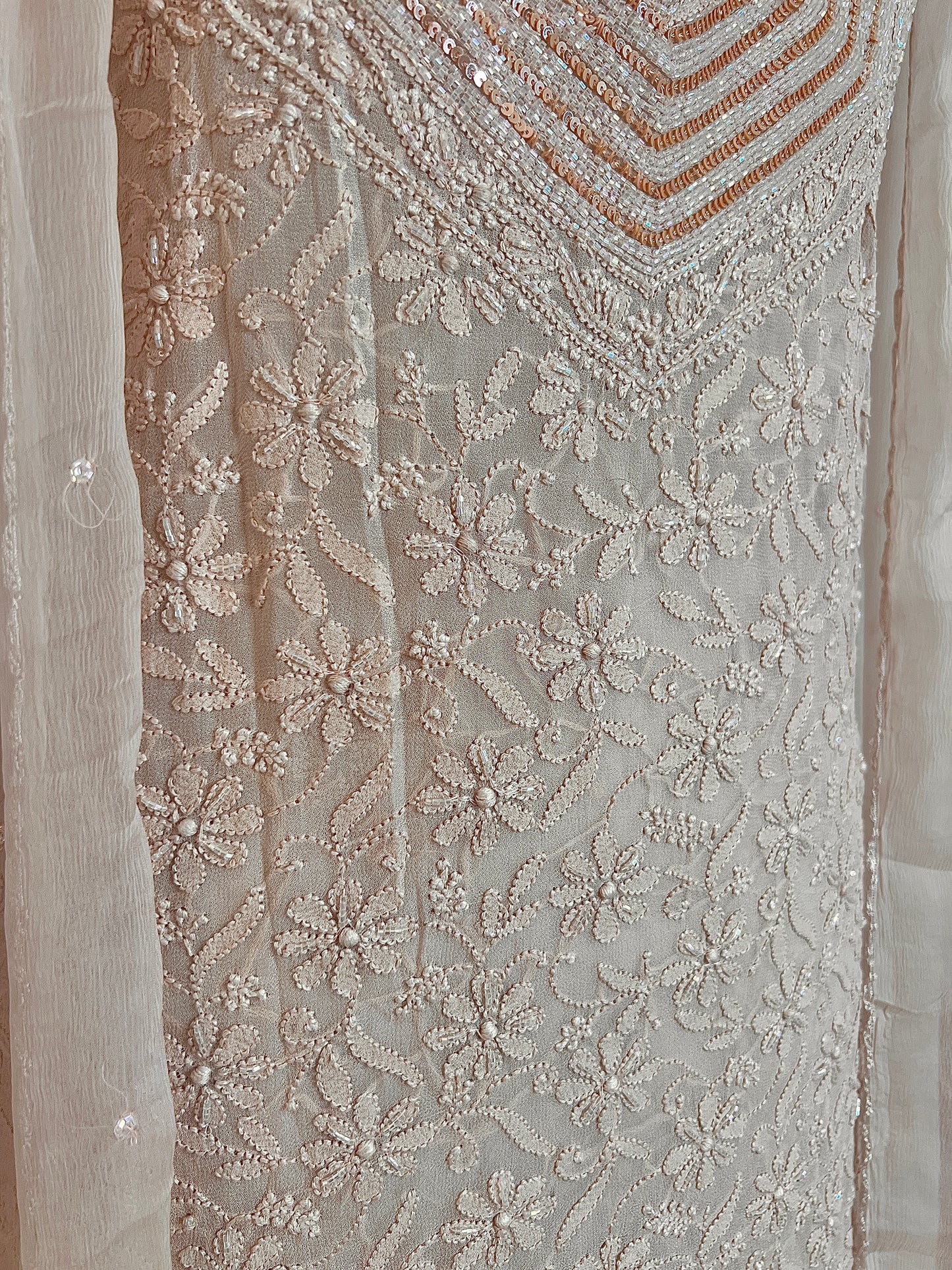 Dusty Pink Chikankari Sequins and Cut Dana Kurta and Dupatta