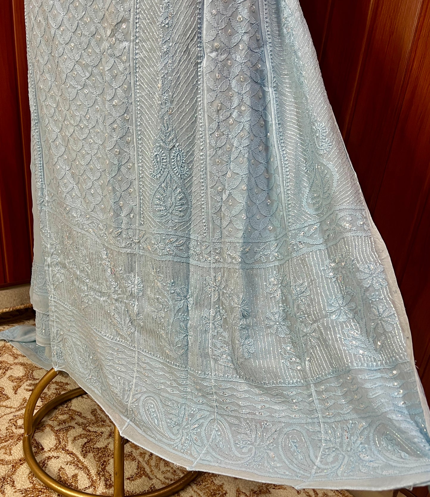 Sky Blue Chikankari and Cut Dana Embroidered Anarkali with Dupatta