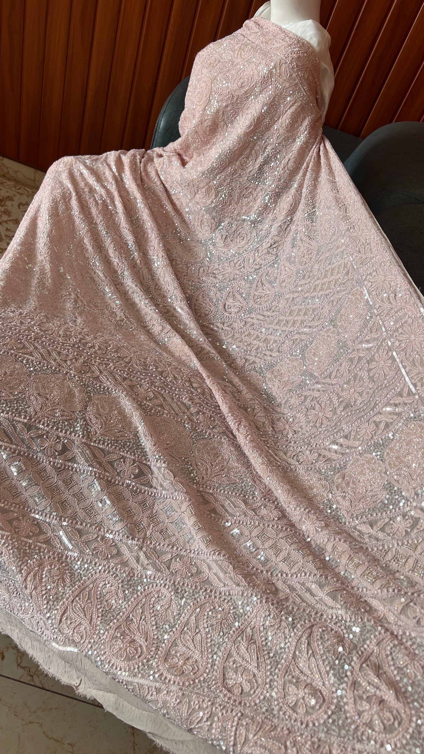 Gulaab Tea Rose Masterpiece Chikankari Sequins and Cut Dana Saree