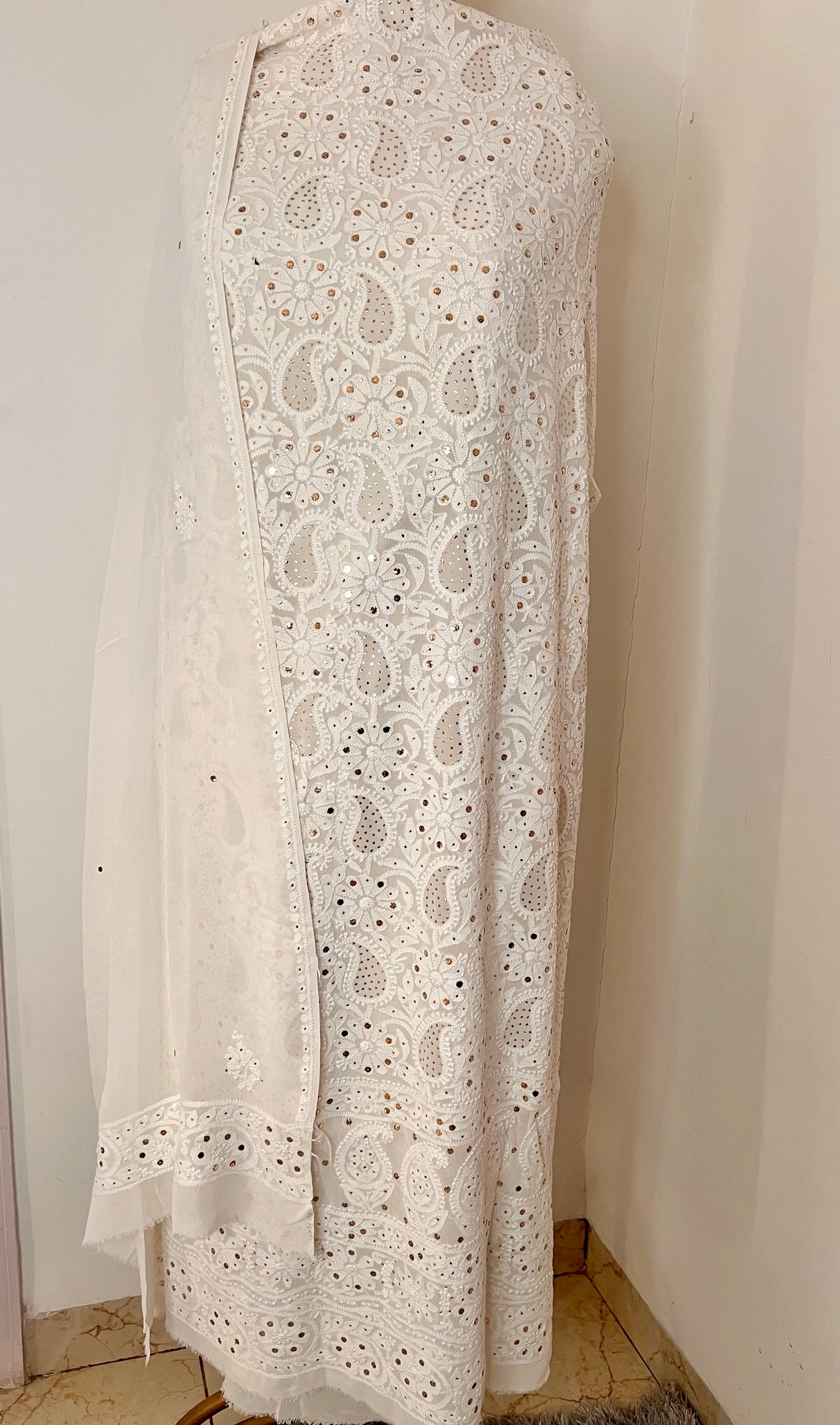 Ivory Chikankari and Mukaish Kurta and Dupatta