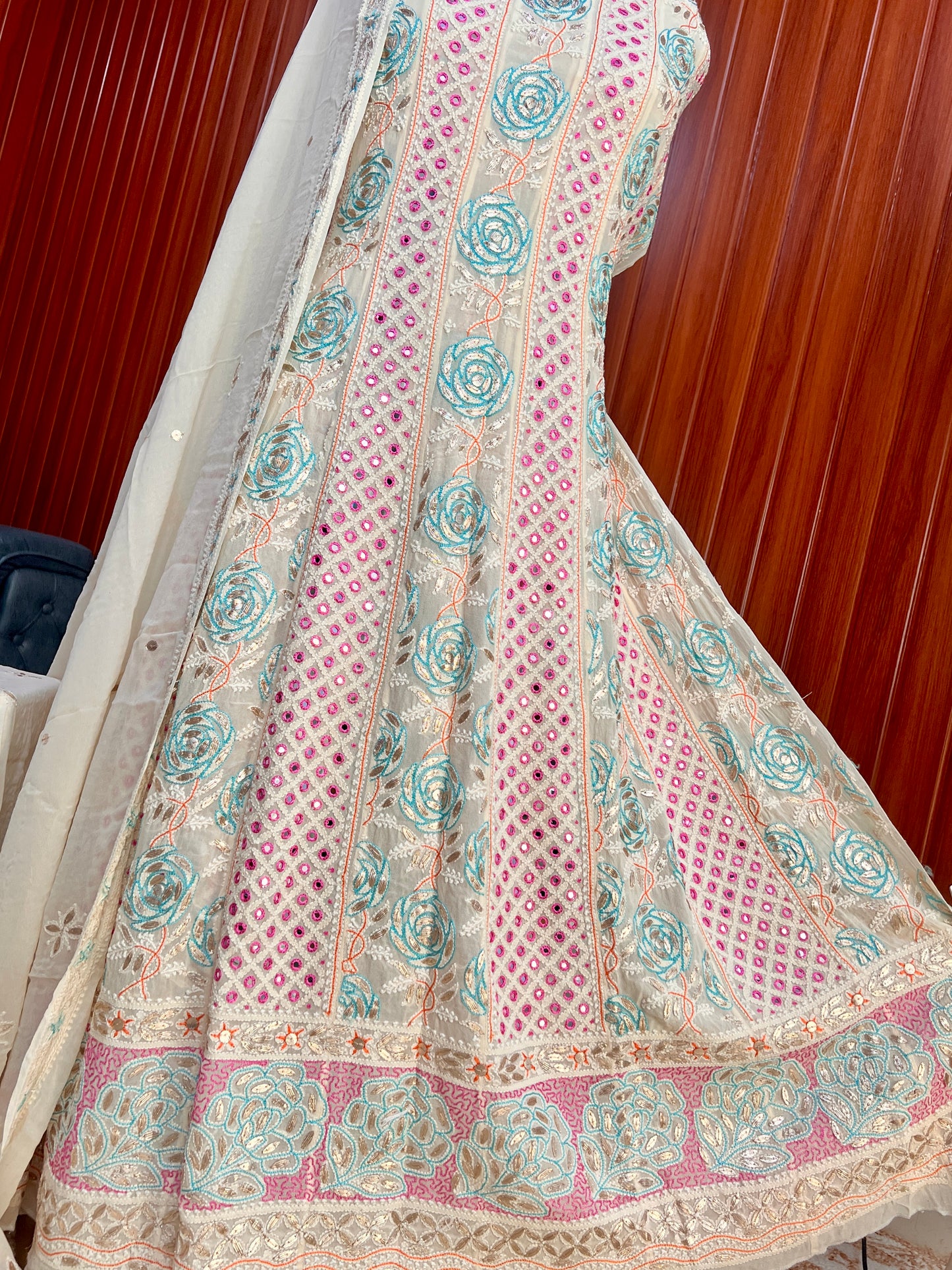 Ruhani Chikankari Mirror and Multicolored Embroidered Anarkali with Dupatta