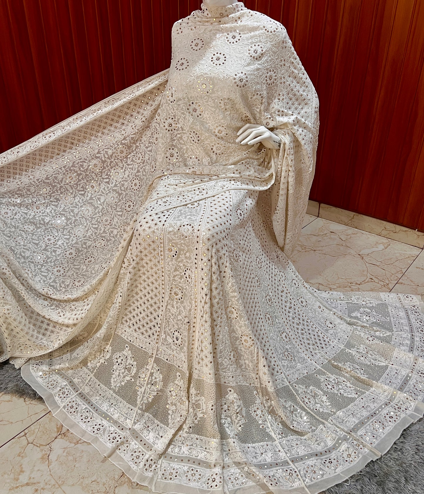 Off white Ruhani Chikankari and Mukaish Lehenga