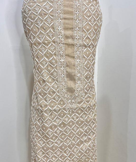 Tissue Chanderi Silk fine Chikankari Kurta Fabric