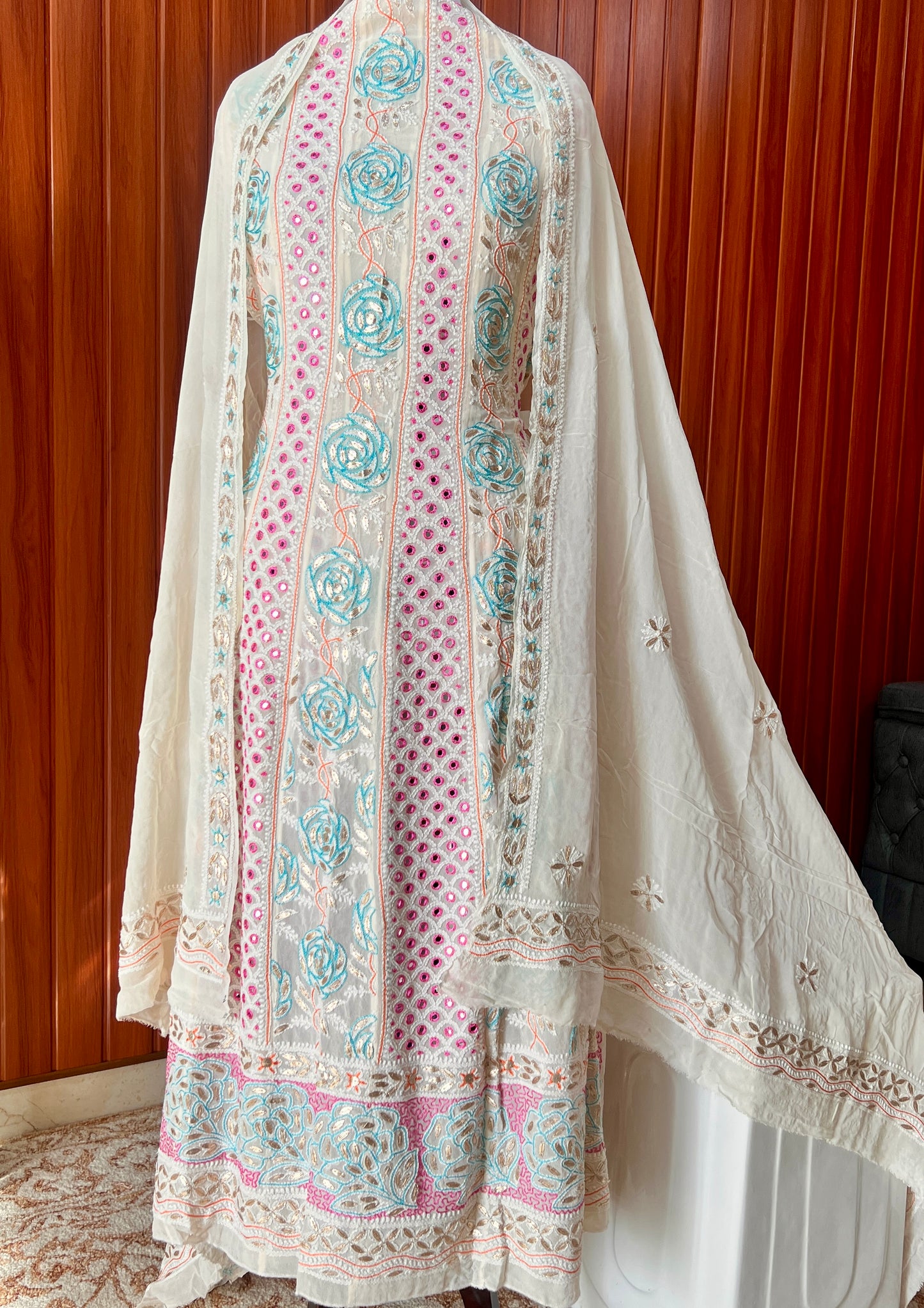 Ruhani Chikankari Mirror and Multicolored Embroidered Anarkali with Dupatta