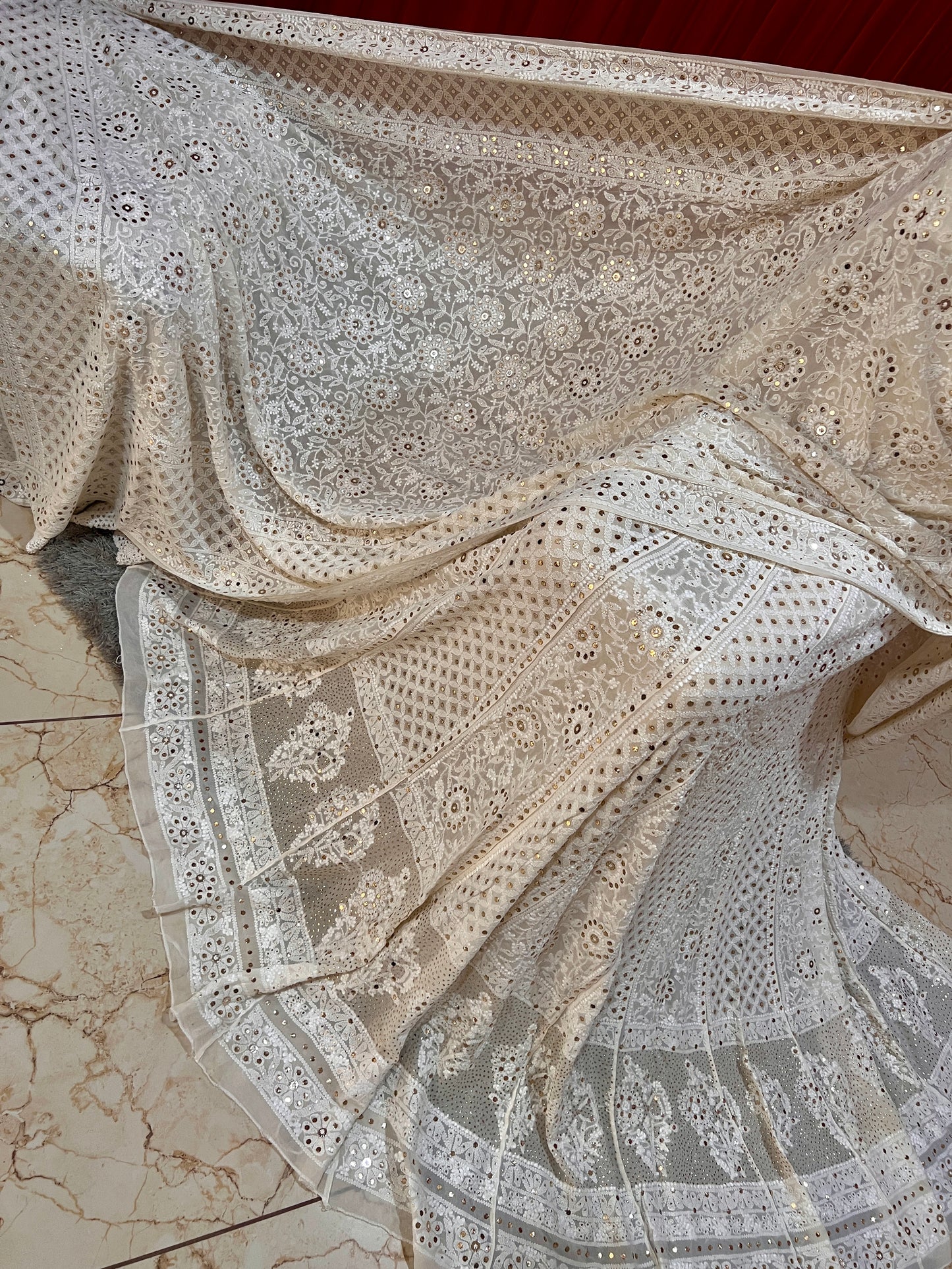 Off white Ruhani Chikankari and Mukaish Lehenga