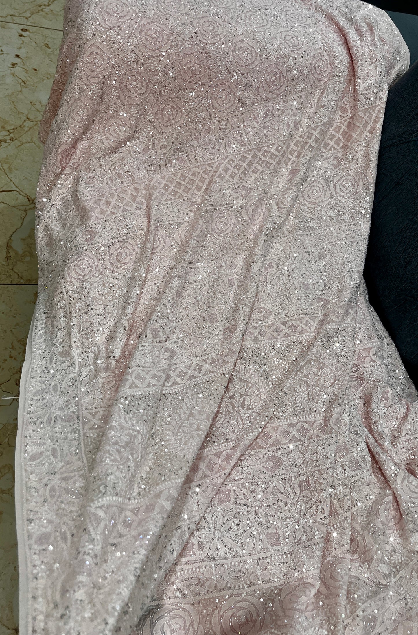 Gulaab Light Pink Masterpiece Chikankari and Heavy Sequins Saree