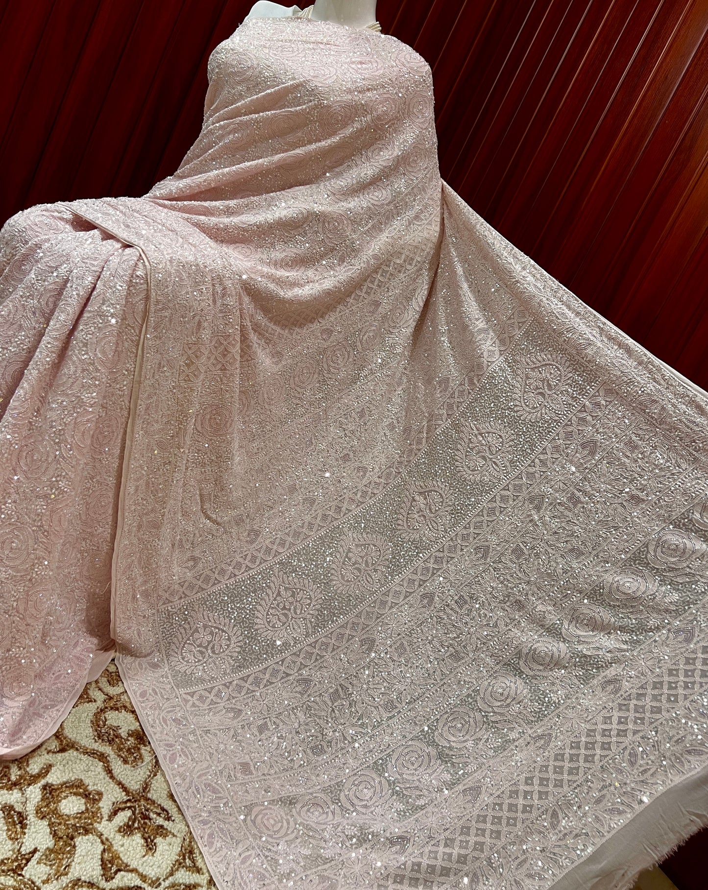 Gulaab Light Pink Masterpiece Chikankari and Heavy Sequins Saree