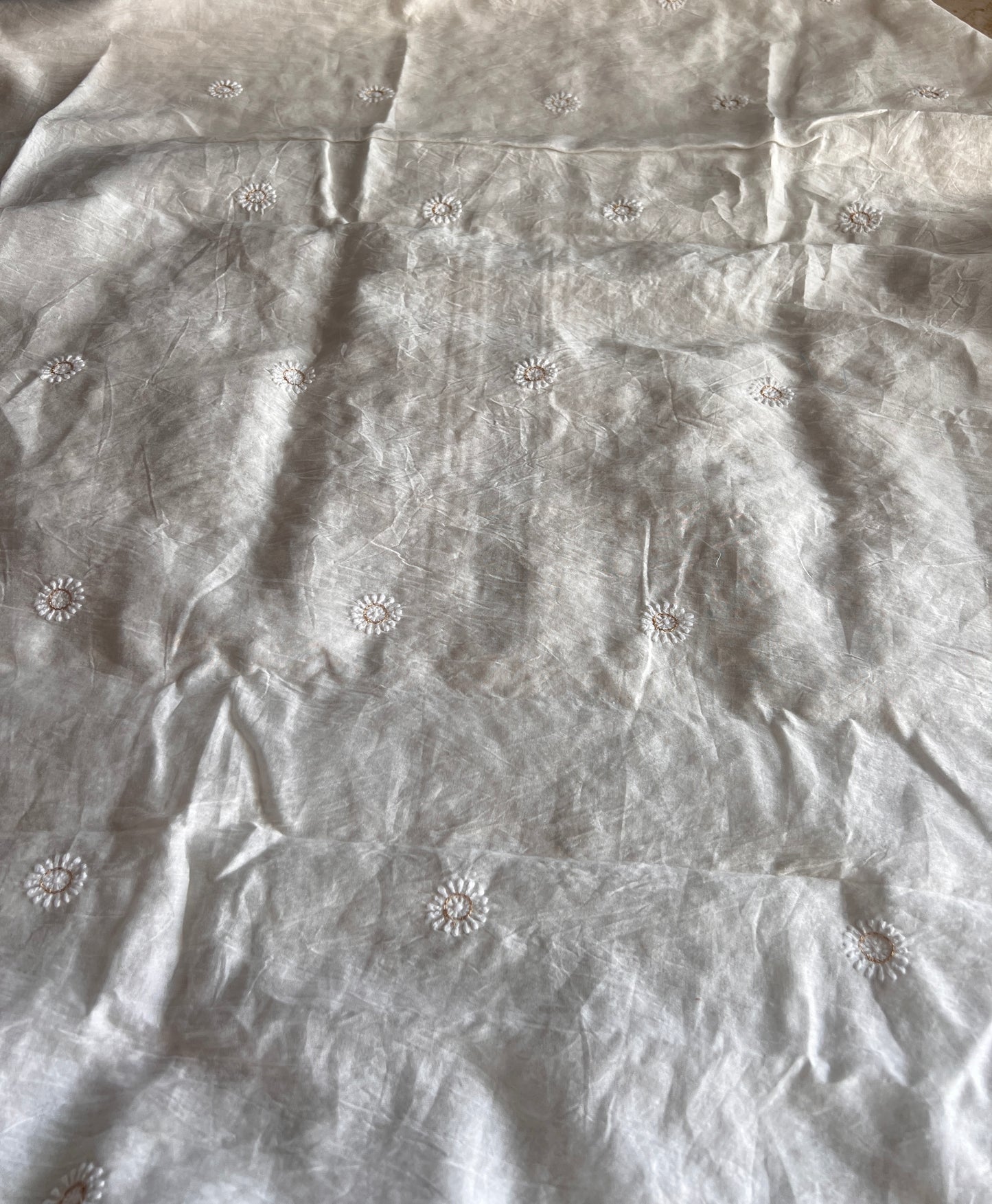 Ivory Chanderi Silk Chikankari Kurta Fabric