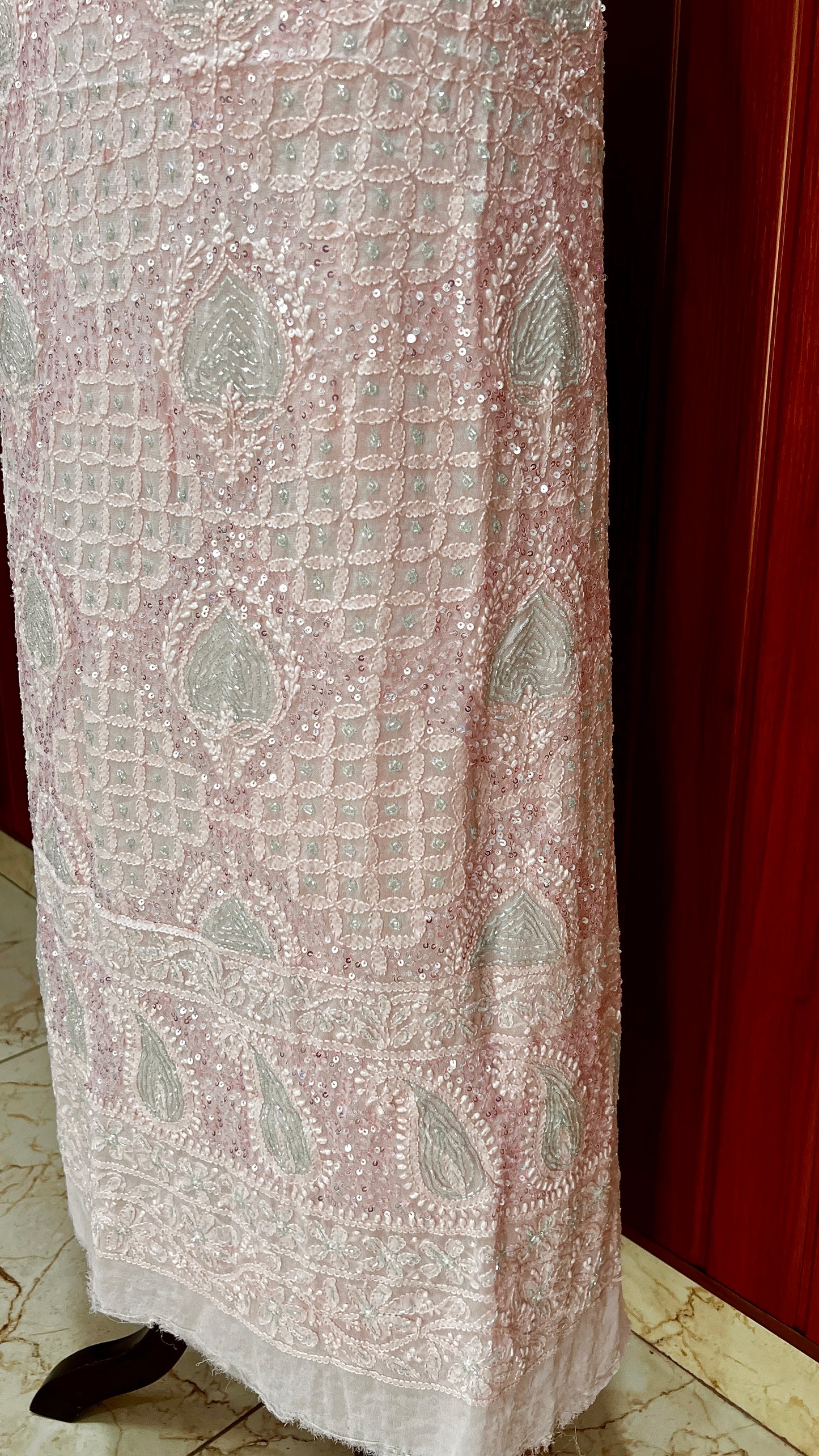 Pink Chikankari Cut Dana and sequins Kurta and Dupatta