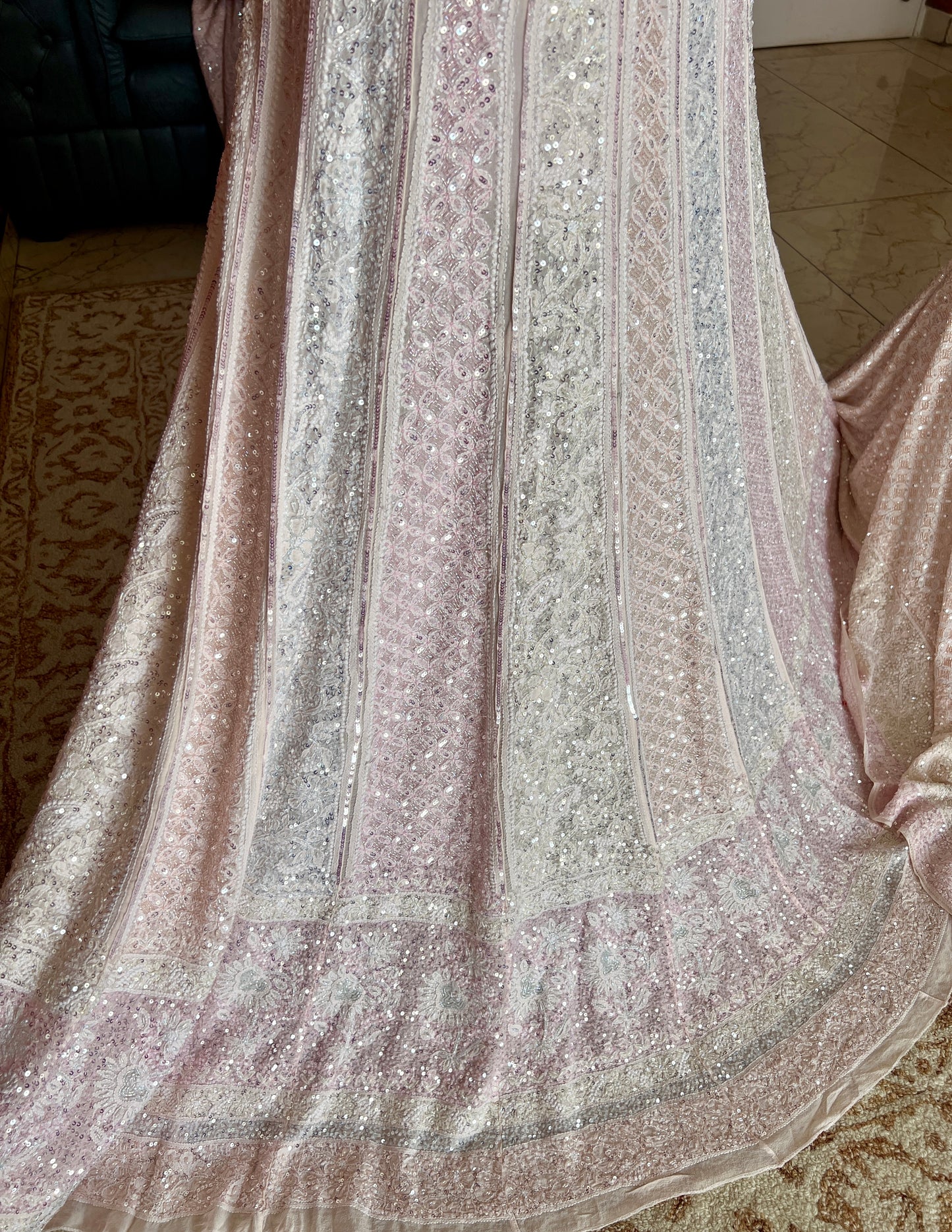 Ruhani Chikankari Lehenga with Multicolored Cut Dana and sequins Work