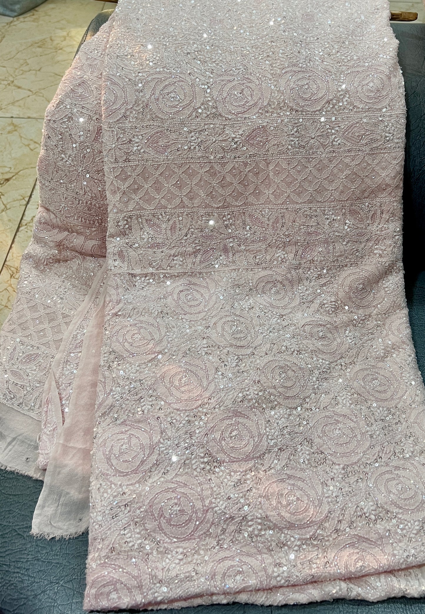 Gulaab Light Pink Masterpiece Chikankari and Heavy Sequins Saree