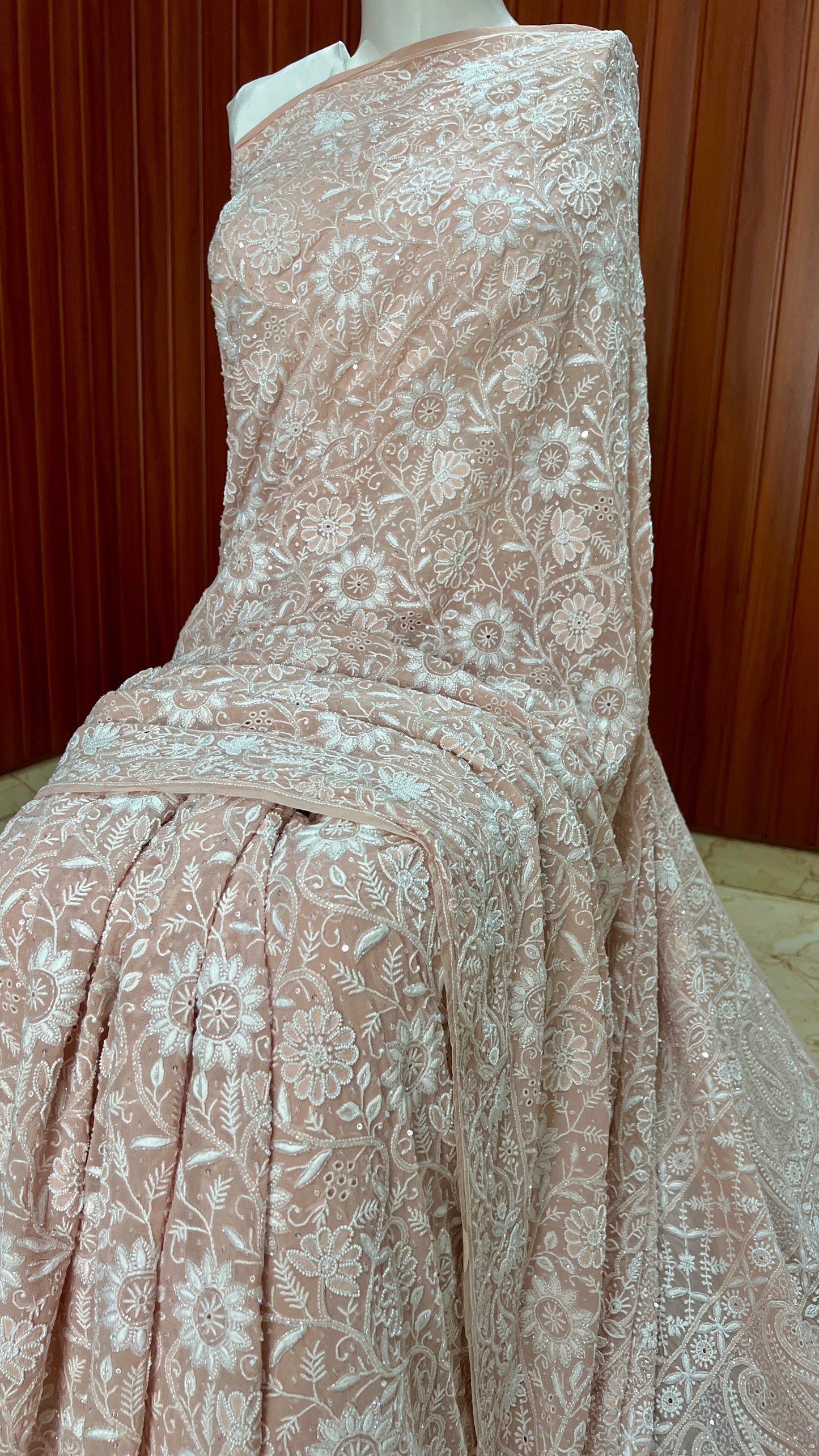 Ruhani Old Rose Pink 2 and 3 taar Chikankari Masterpiece Saree