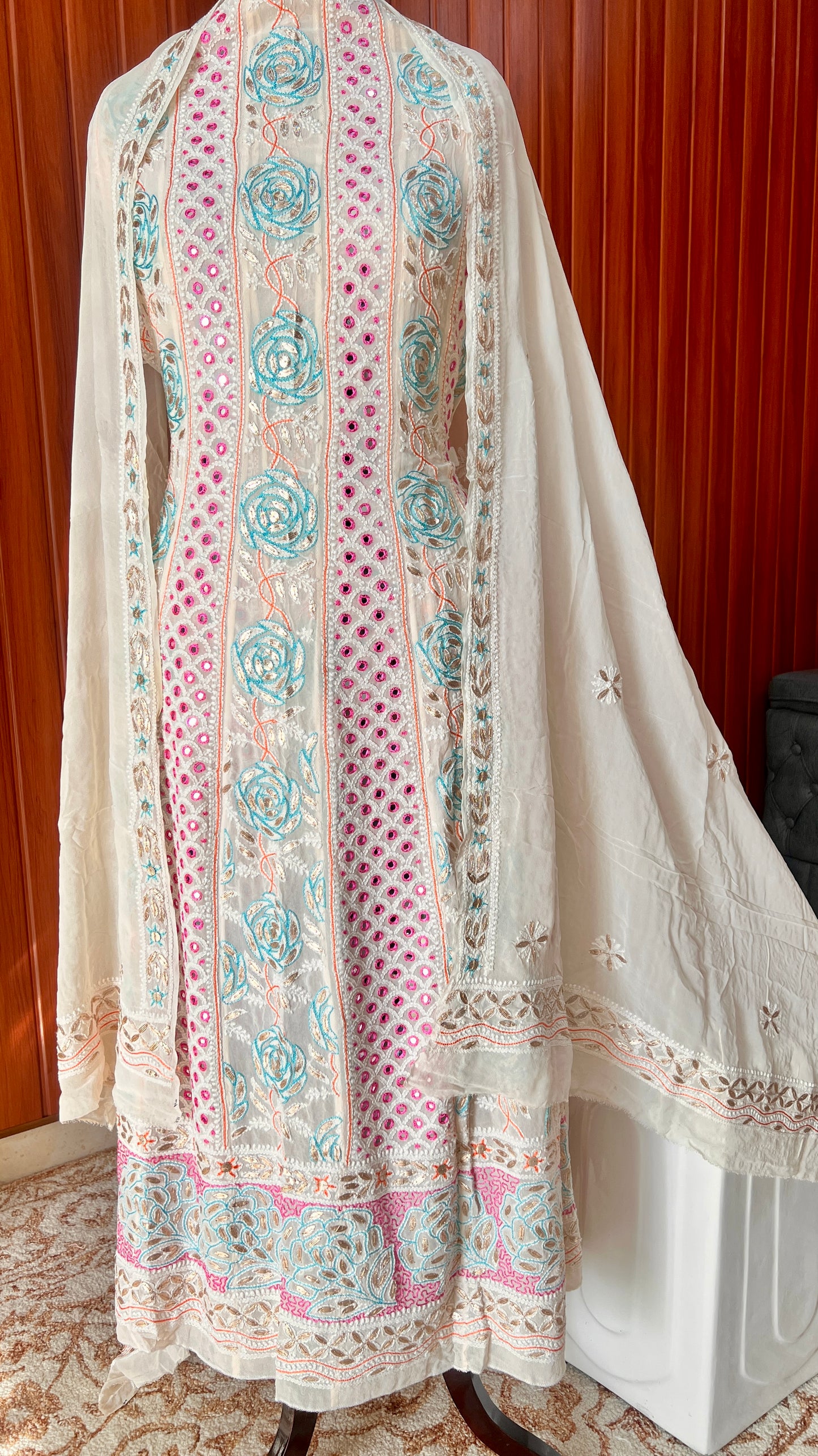 Ruhani Chikankari Mirror and Multicolored Embroidered Anarkali with Dupatta