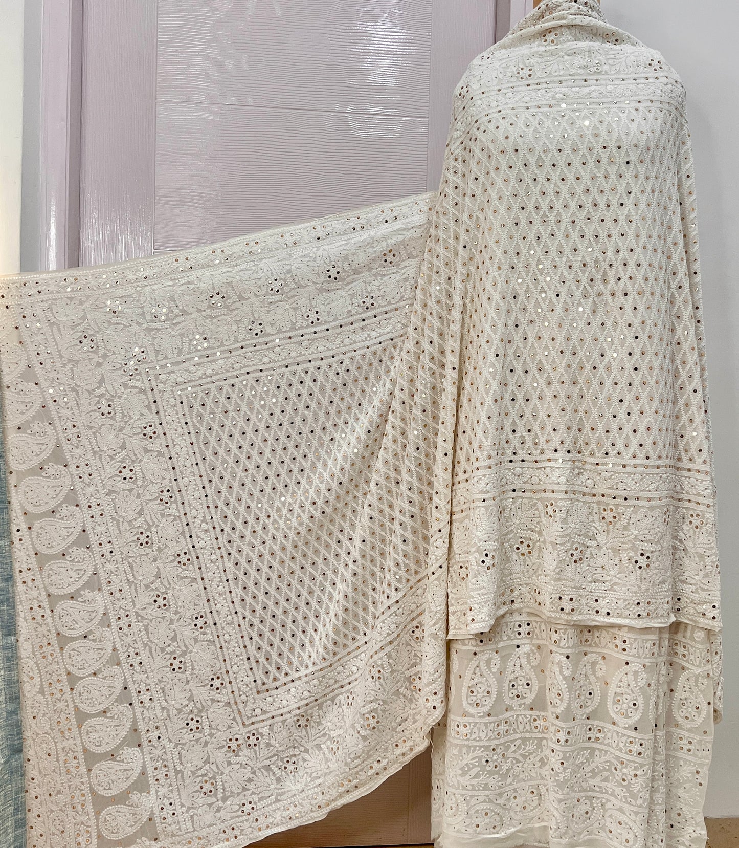 Ruhani Chikankari and Mukaish Dupatta