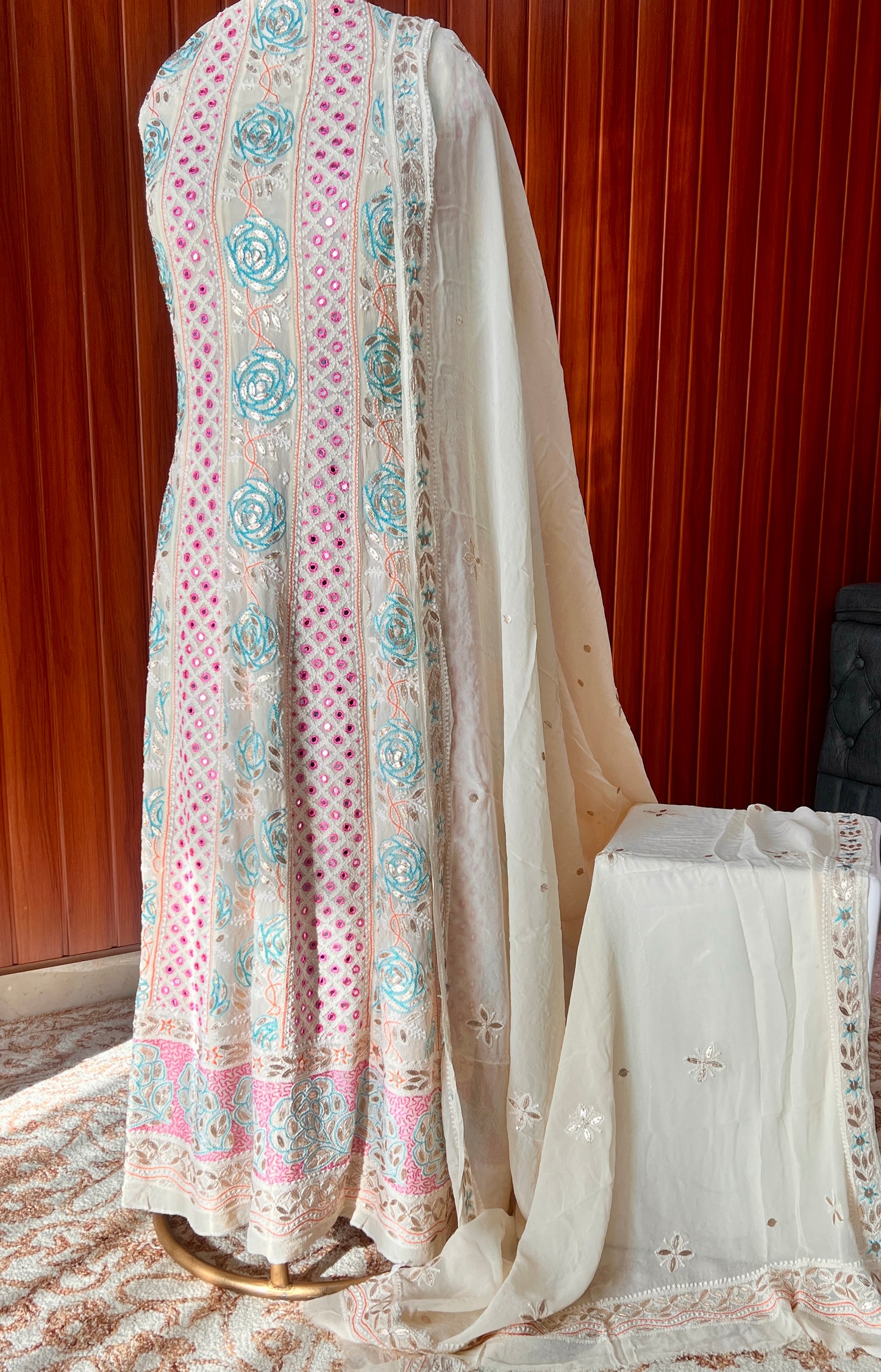 Ruhani Chikankari Mirror and Multicolored Embroidered Anarkali with Dupatta