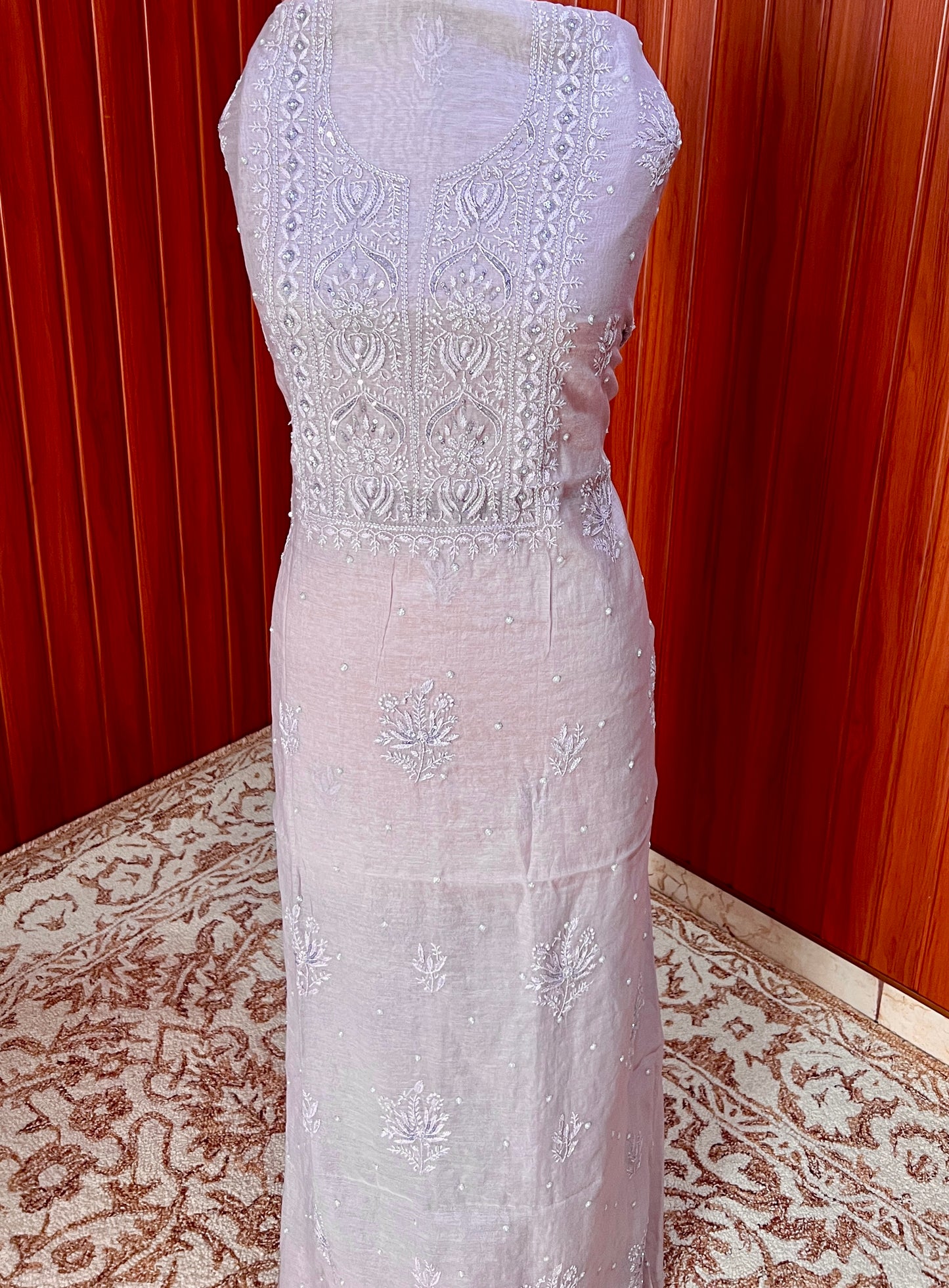 Lilac Mul chanderi Chikankari embroidered kurta and dupatta