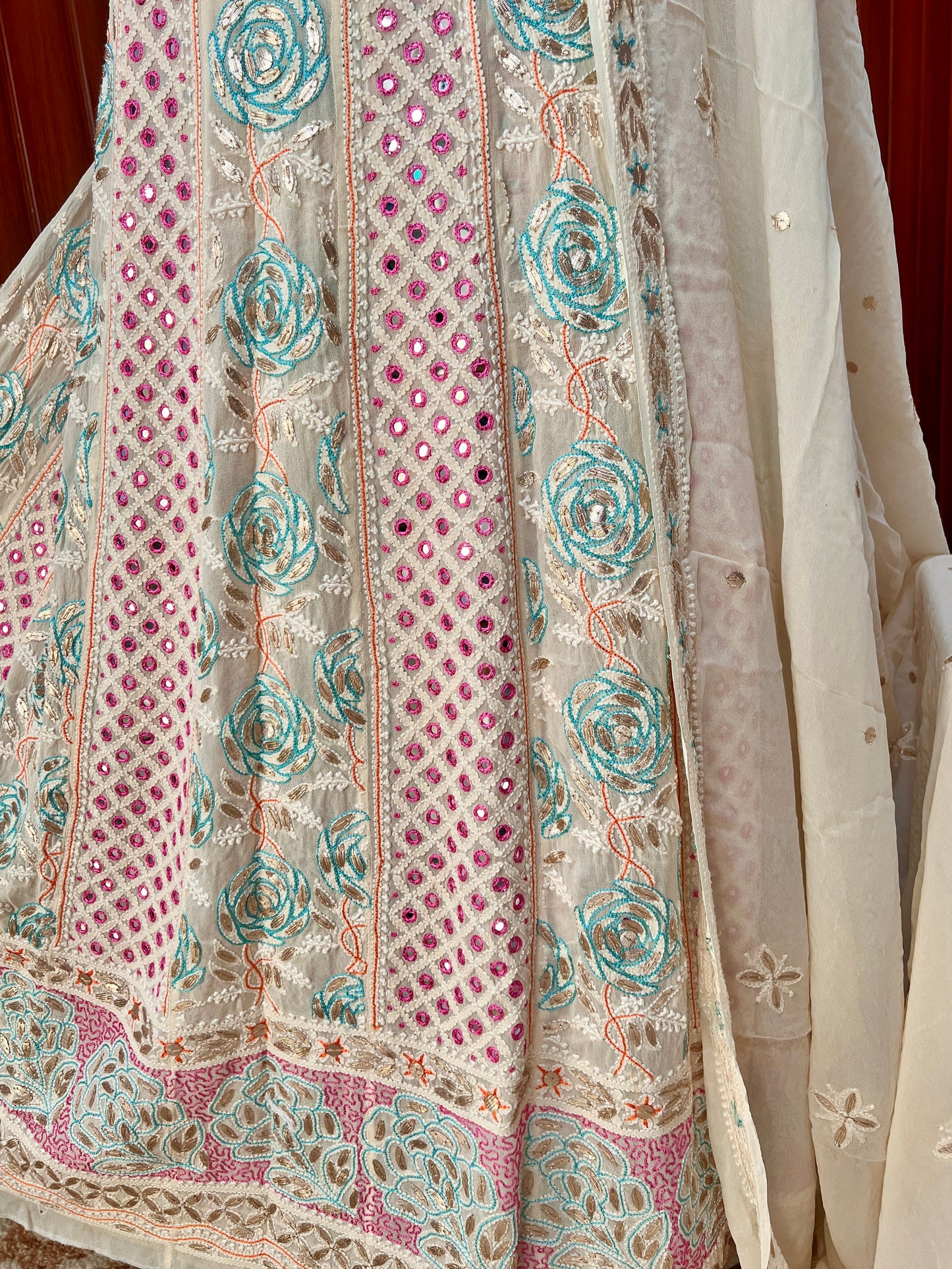 Ruhani Chikankari Mirror and Multicolored Embroidered Anarkali with Dupatta