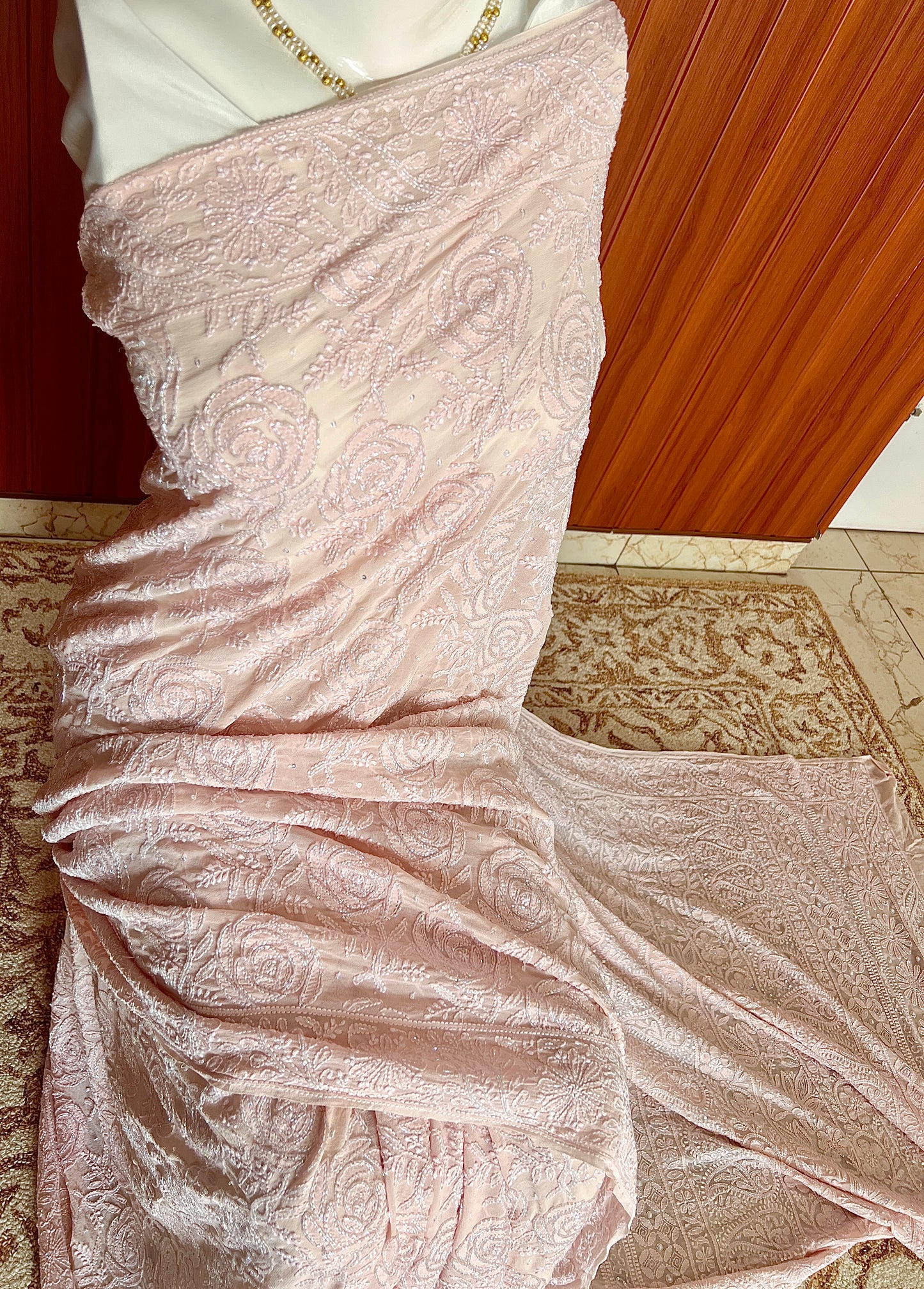 Gulaab Blush Pink Chikankari Cut Dana and Sequins Saree