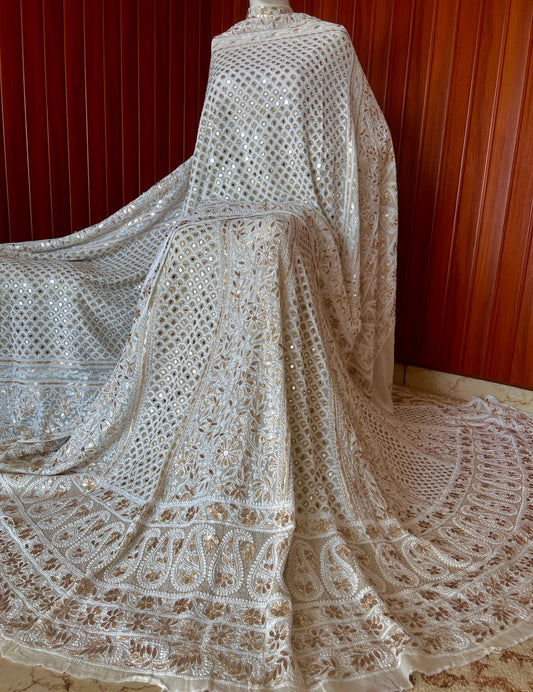 Ivory Ruhani Chikankari Mirror Gota Patti Wedding Lehenga