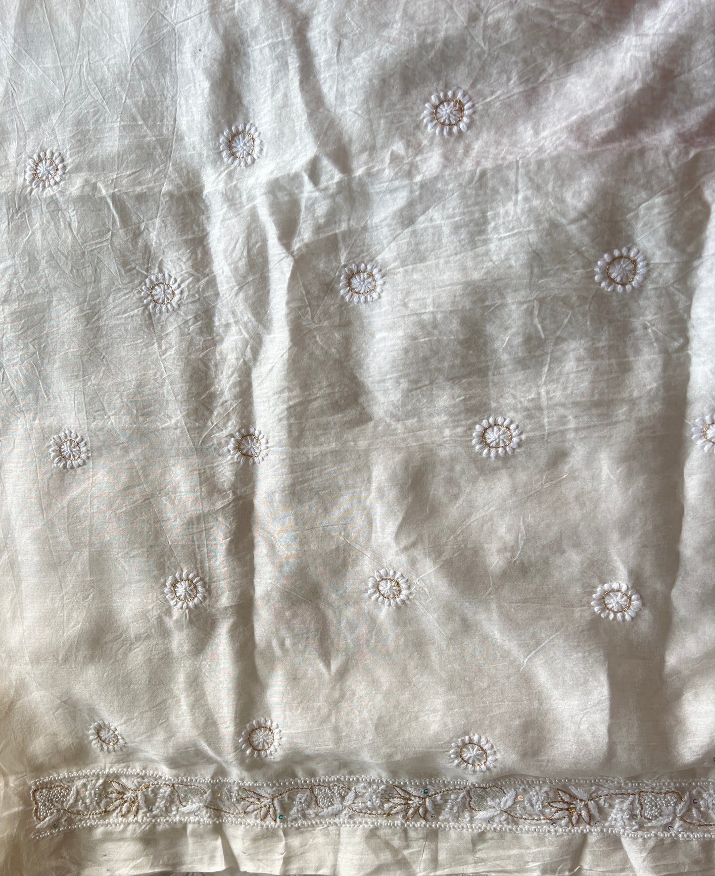 Ivory Chanderi Silk Chikankari Kurta Fabric