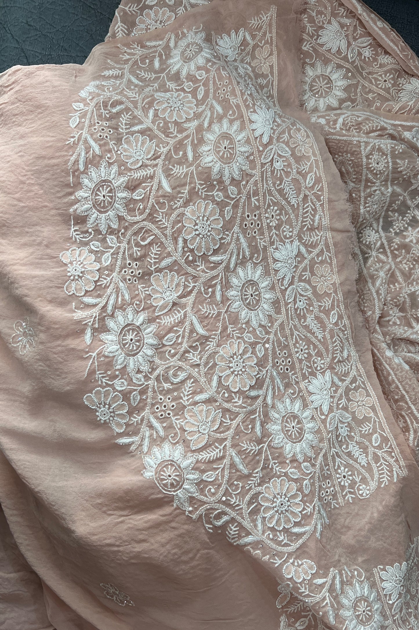 Ruhani Old Rose Pink 2 and 3 taar Chikankari Masterpiece Saree