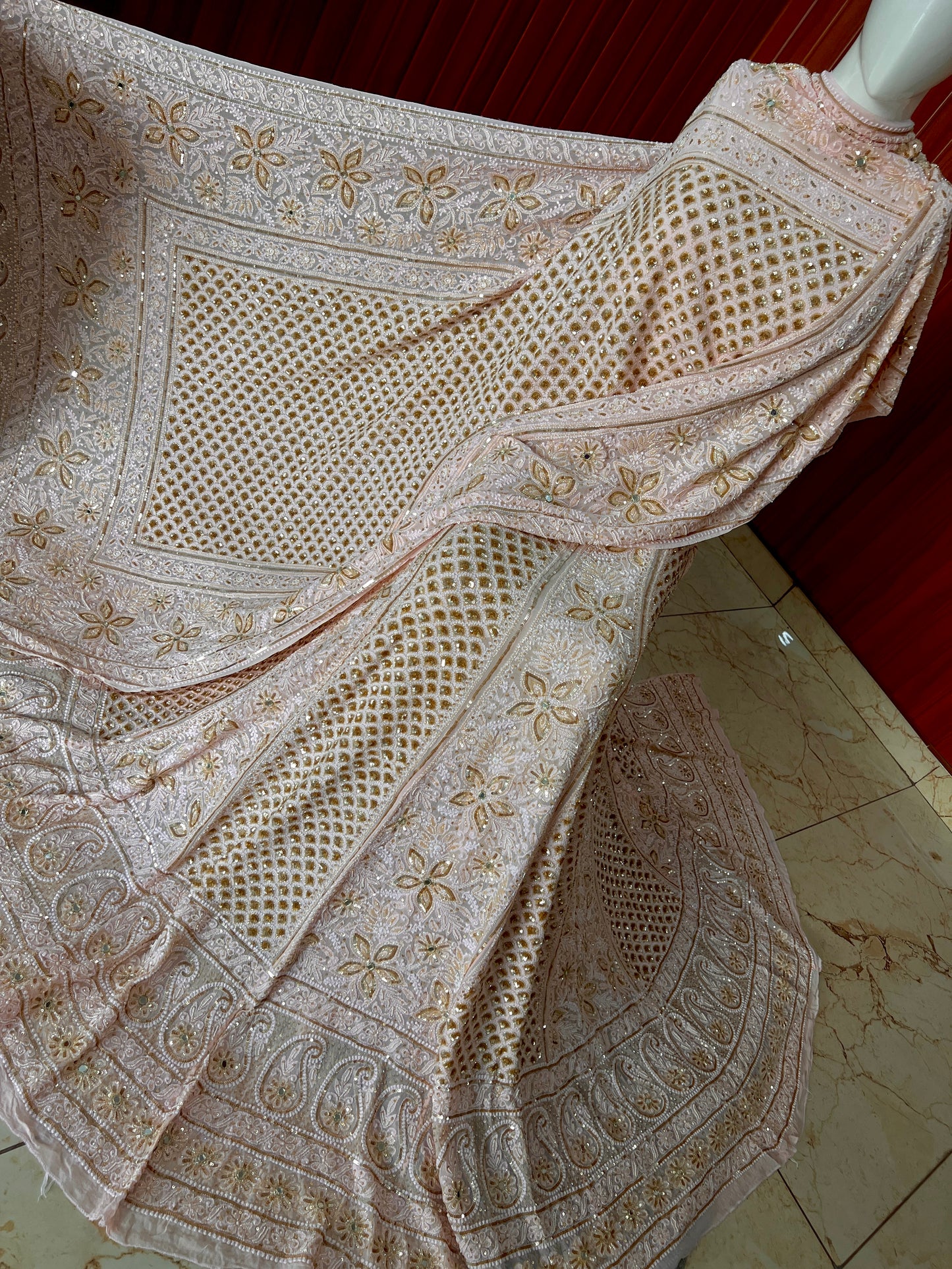 Masterpiece Ruhani Peachish Pink Chikankari Sequins Wedding Lehenga