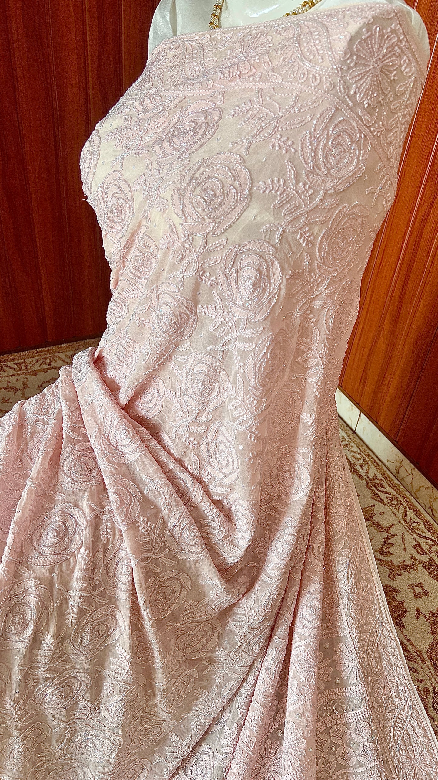 Gulaab Blush Pink Chikankari Cut Dana and Sequins Saree