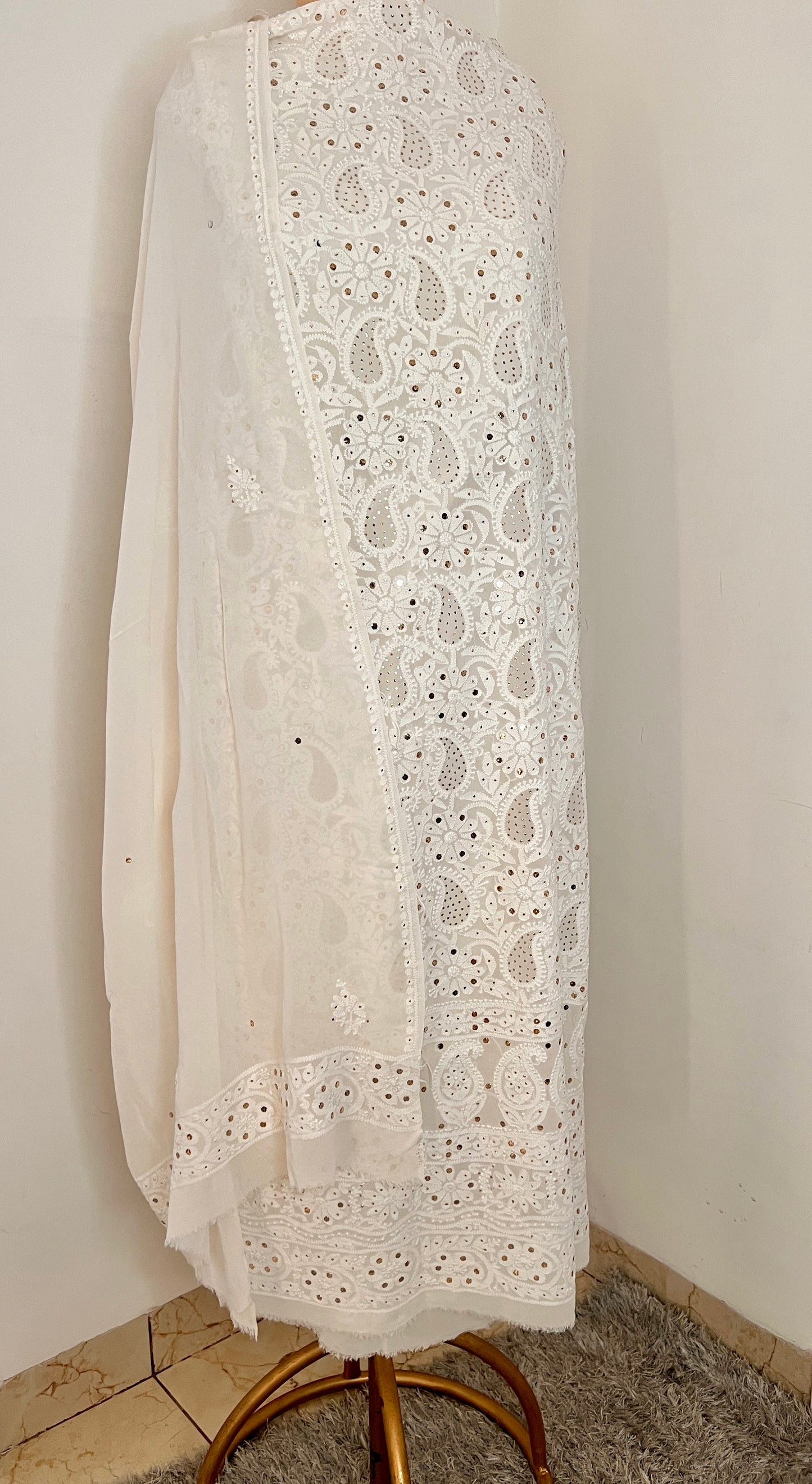 Ivory Chikankari and Mukaish Kurta and Dupatta