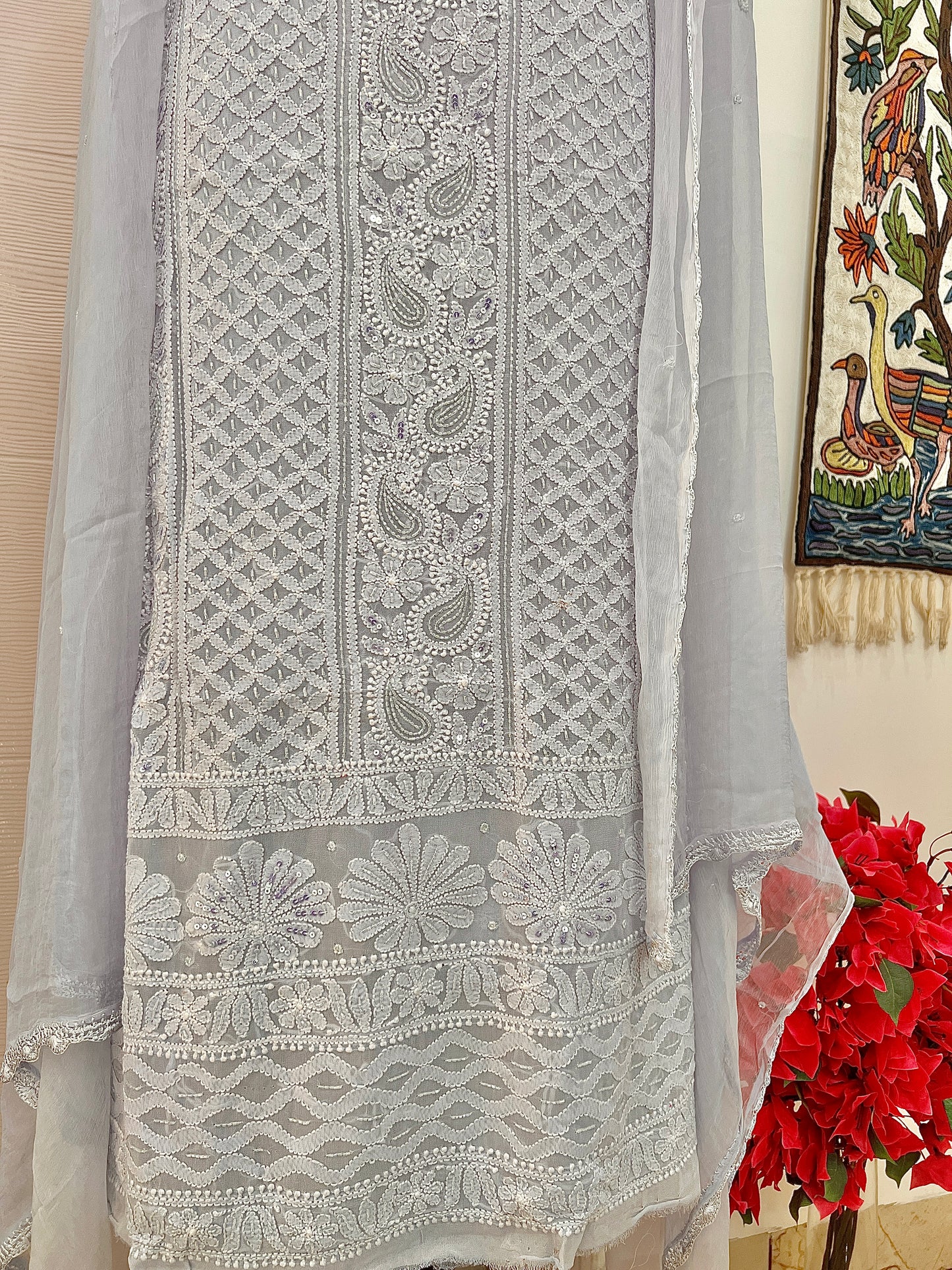 mauve Chikankari Sequins and Cut Dana Kurta and Dupatta