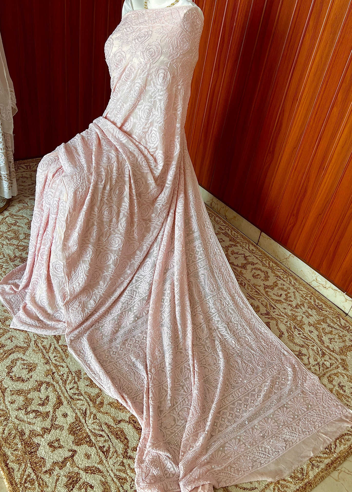 Gulaab Blush Pink Chikankari Cut Dana and Sequins Saree