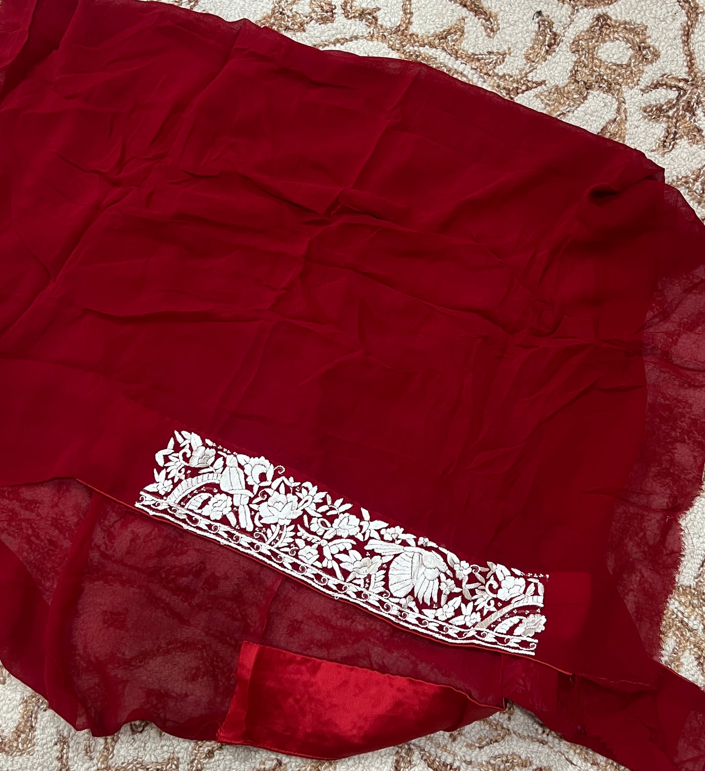 Deep Red Masterpiece Parsi Gara Hand Embroidered Saree