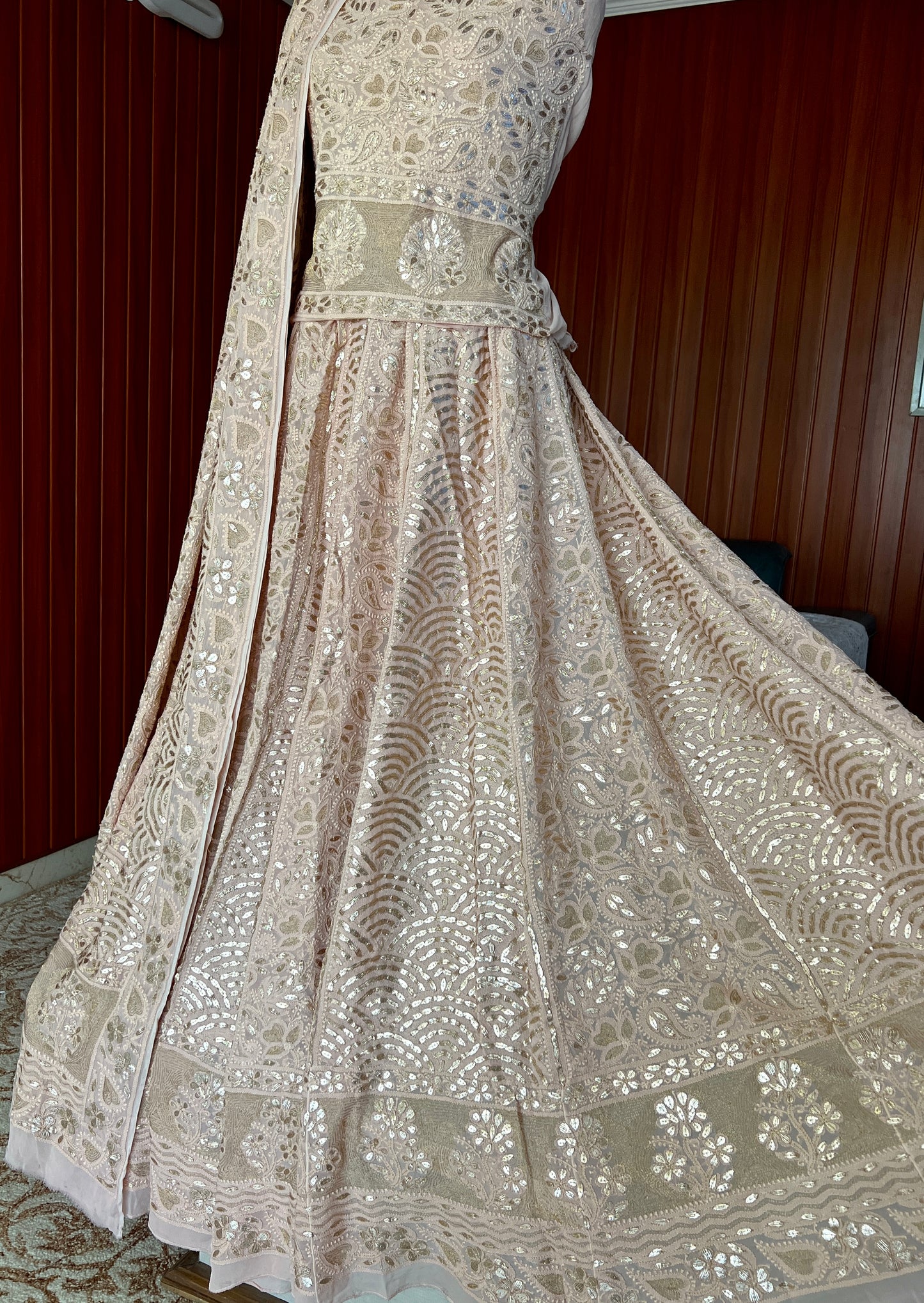 Ruhani Dusty Rose color Chikankari and Gota Patti Lehenga