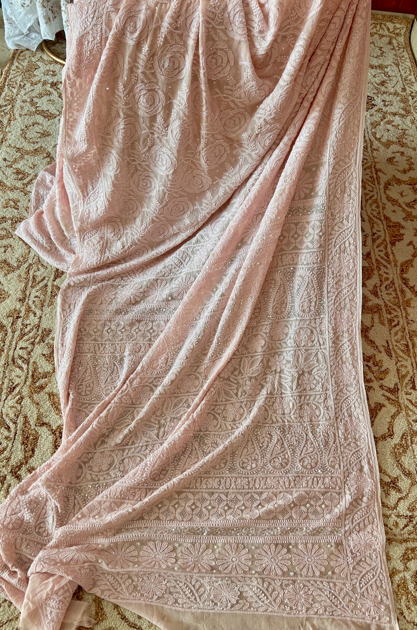 Gulaab Blush Pink Chikankari Cut Dana and Sequins Saree