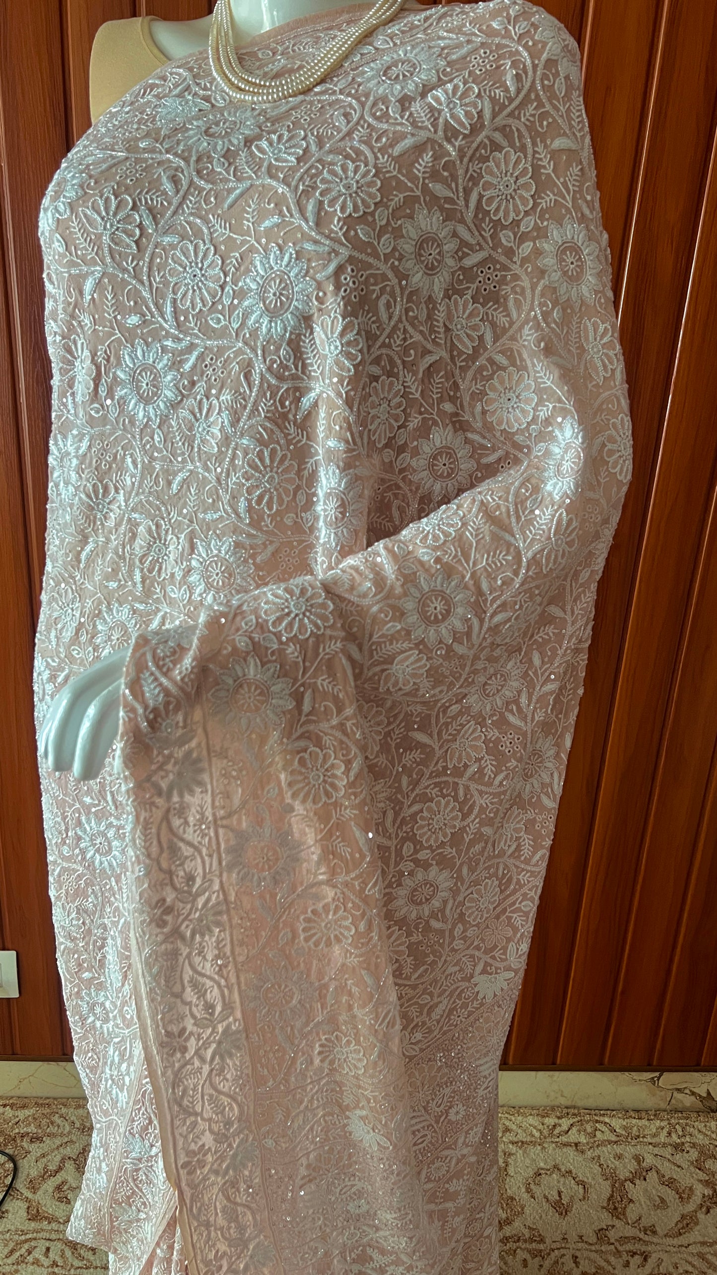 Ruhani Old Rose Pink 2 and 3 taar Chikankari Masterpiece Saree