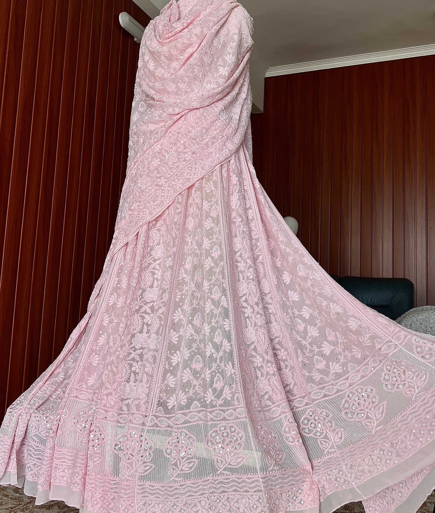 Ruhani Pretty pink Chikankari Cut Dana Pearl Sequins Lehenga