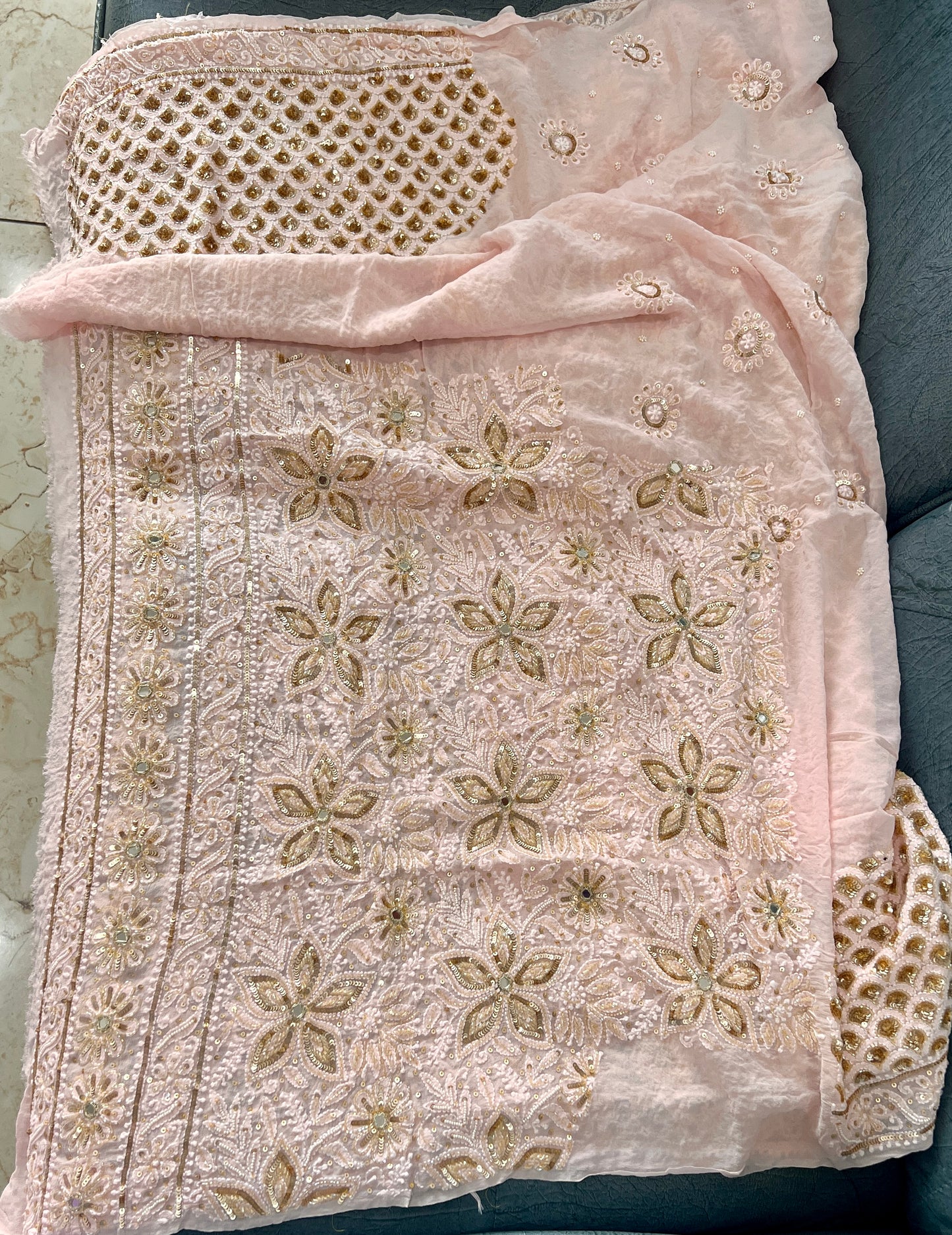 Masterpiece Ruhani Peachish Pink Chikankari Sequins Wedding Lehenga