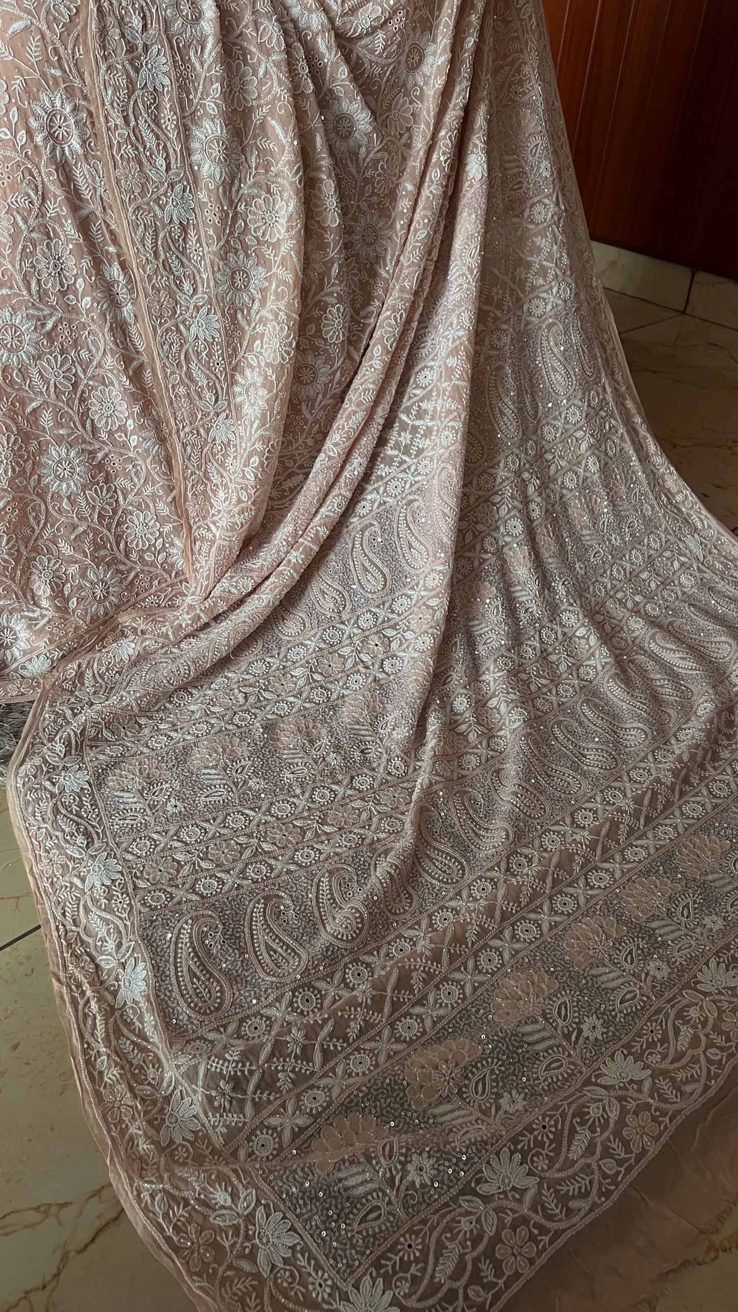 Ruhani Old Rose Pink 2 and 3 taar Chikankari Masterpiece Saree