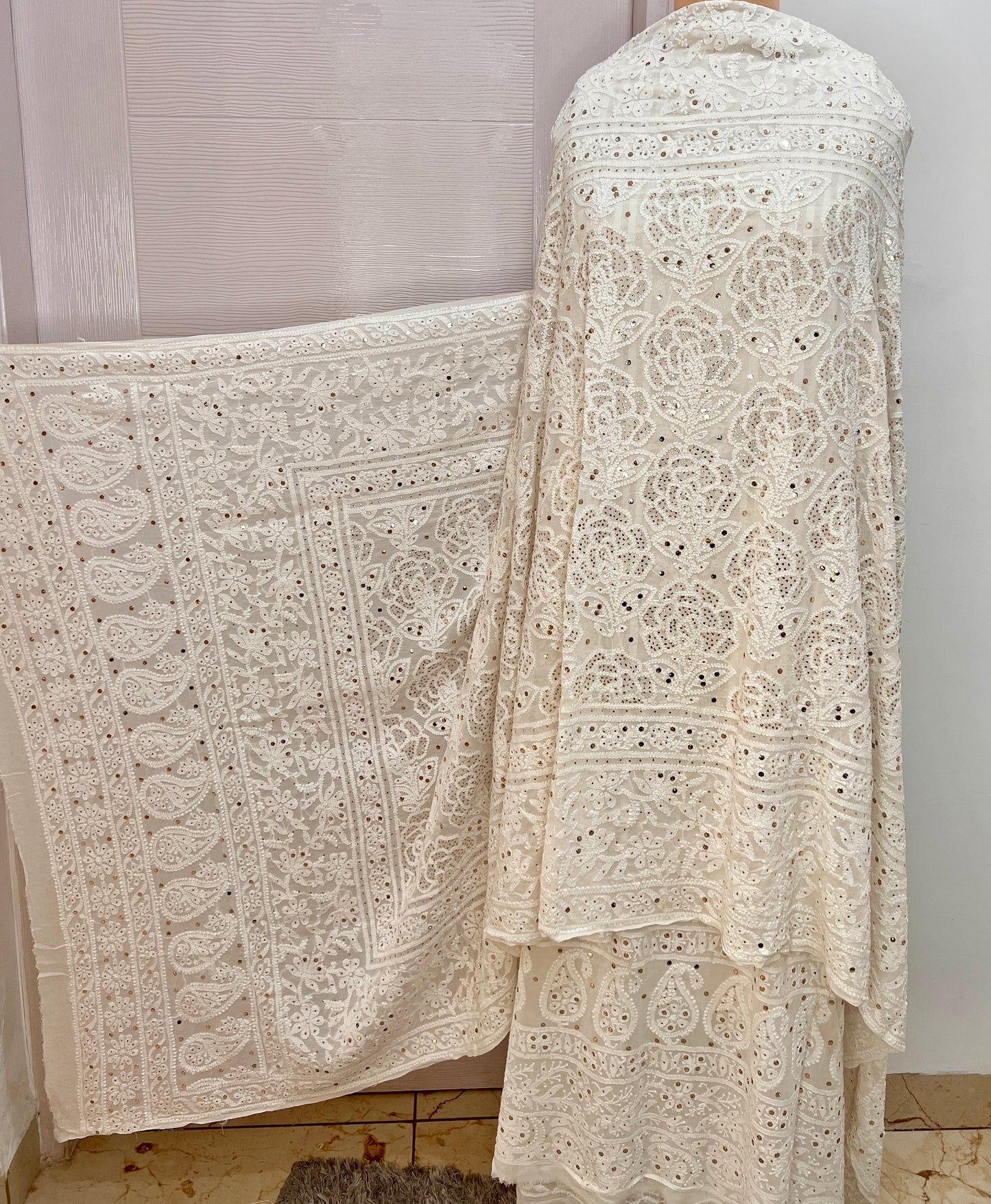 Ruhani Chikankari and Mukaish Dupatta