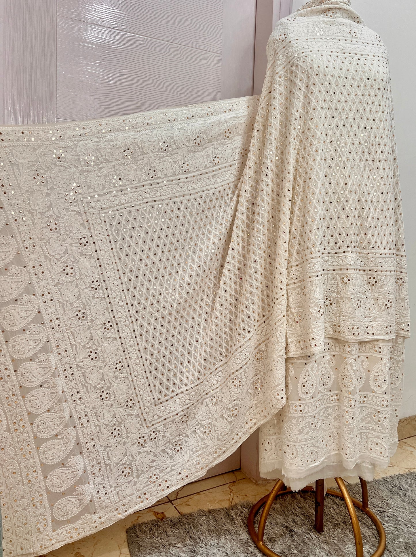 Ruhani Chikankari and Mukaish Dupatta