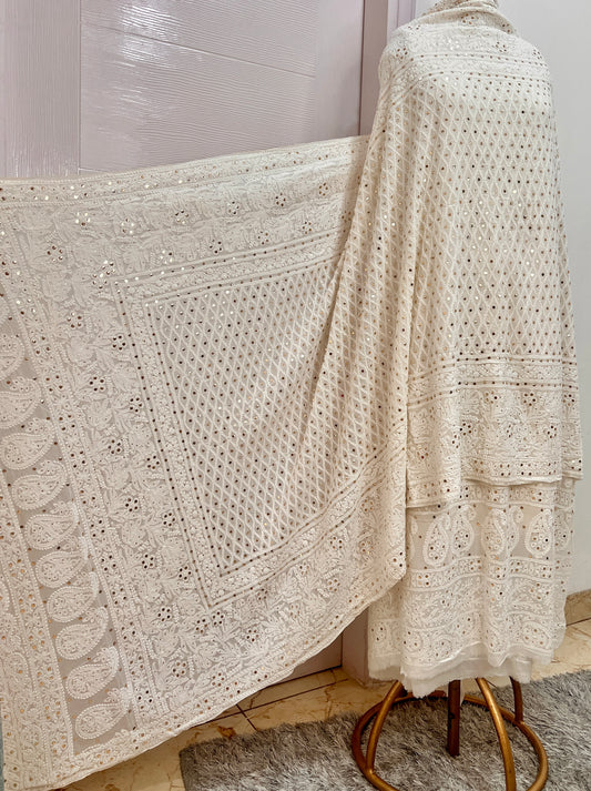 Ruhani Chikankari and Mukaish Dupatta